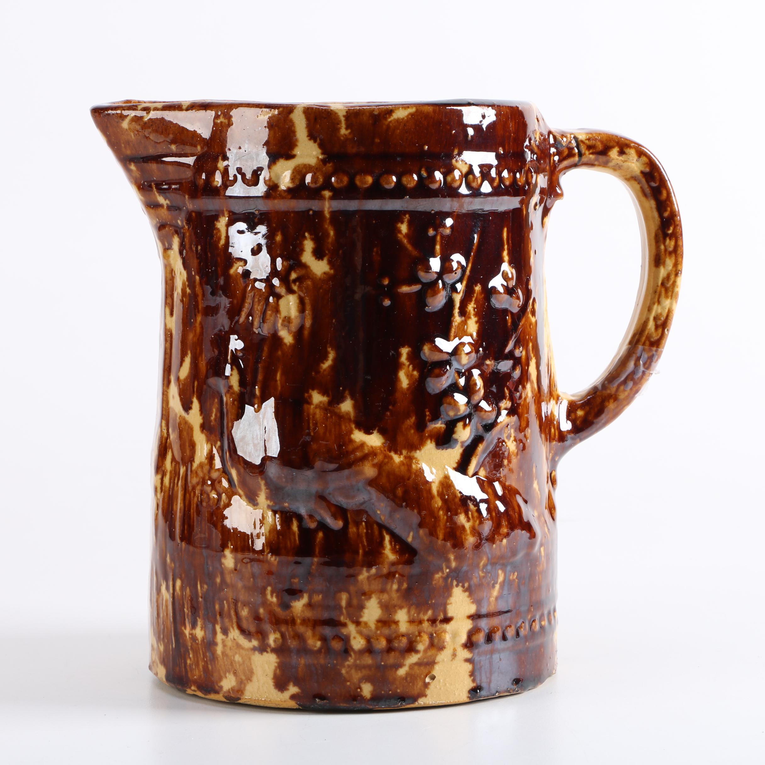 Antique Yellowware Jug With a Rockingham Glaze
