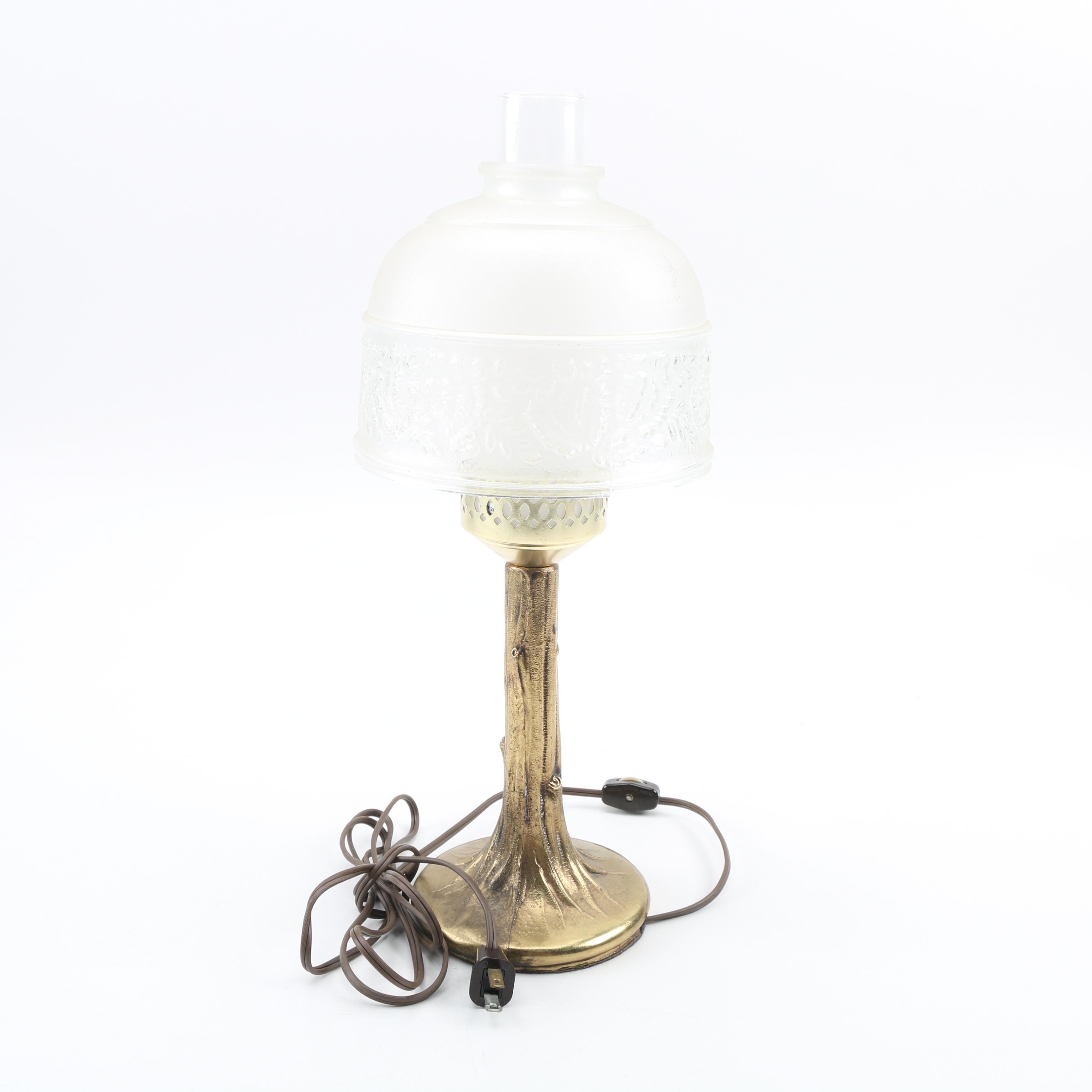 Brass Table Lamp With Milk Glass Shade