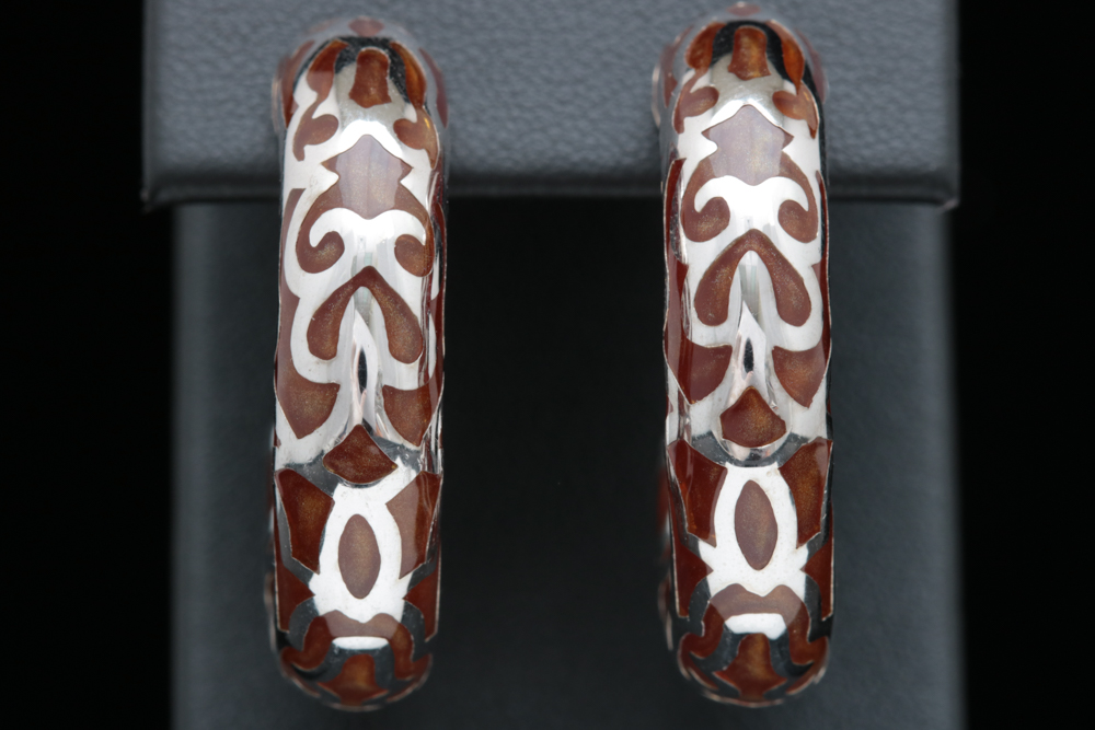 Andrew Hamilton Crawford Sterling Silver and Brown Resin Earrings