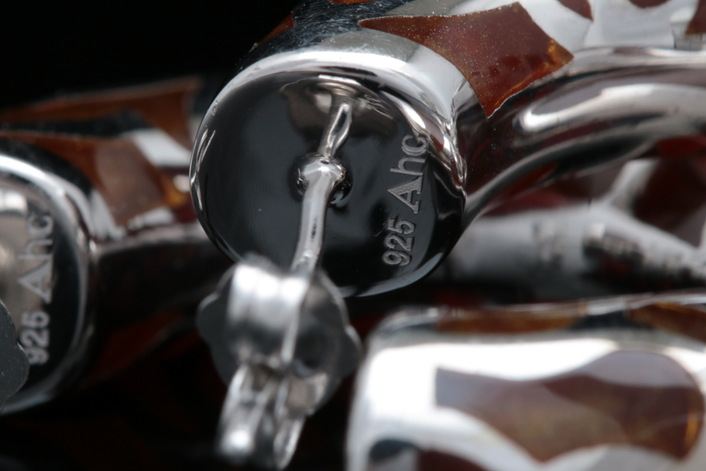 Andrew Hamilton Crawford Sterling Silver and Brown Resin Earrings