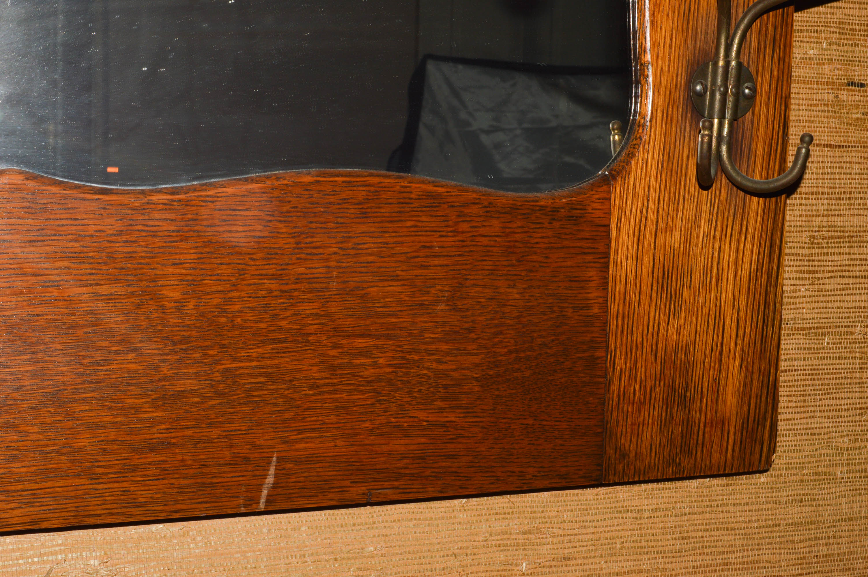 Primitive Style Wooden Wall Mirror With Hooks