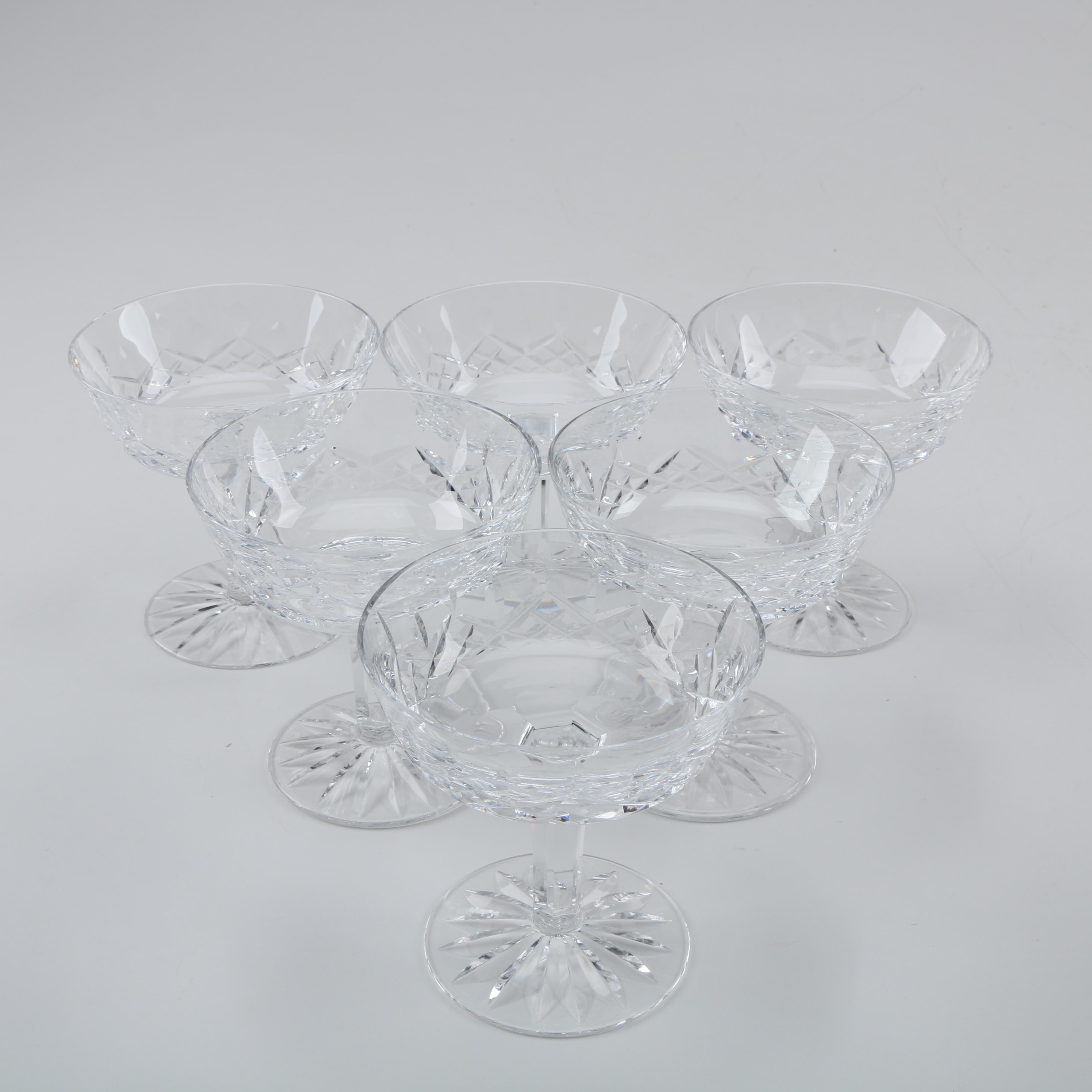 Set of Six Waterford "Lismore" Crystal Champagne Saucers