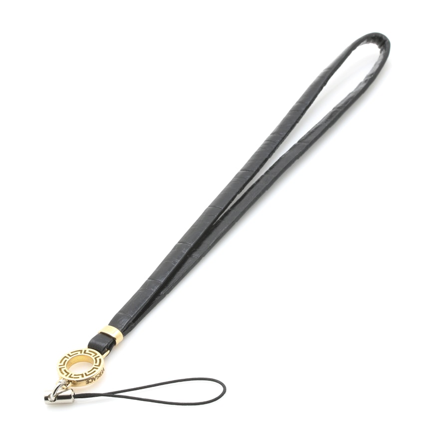 Versace 18K Yellow Gold Leather Phone Strap
