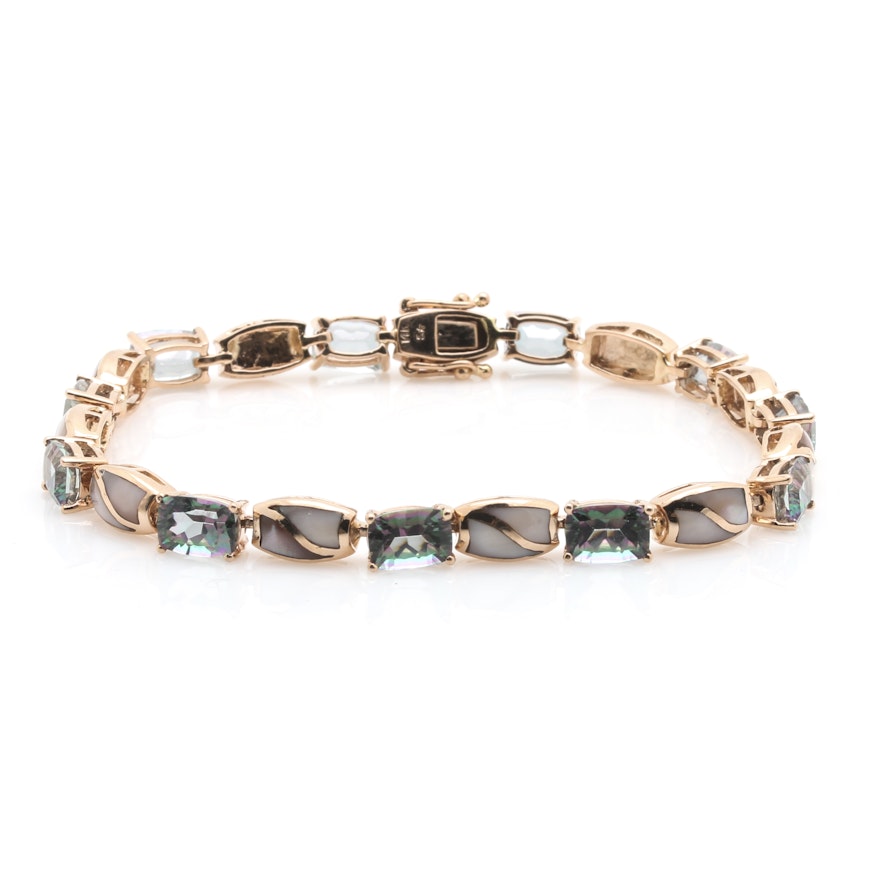 14K Rose Gold Mystic Topaz and Mother of Pearl Bracelet