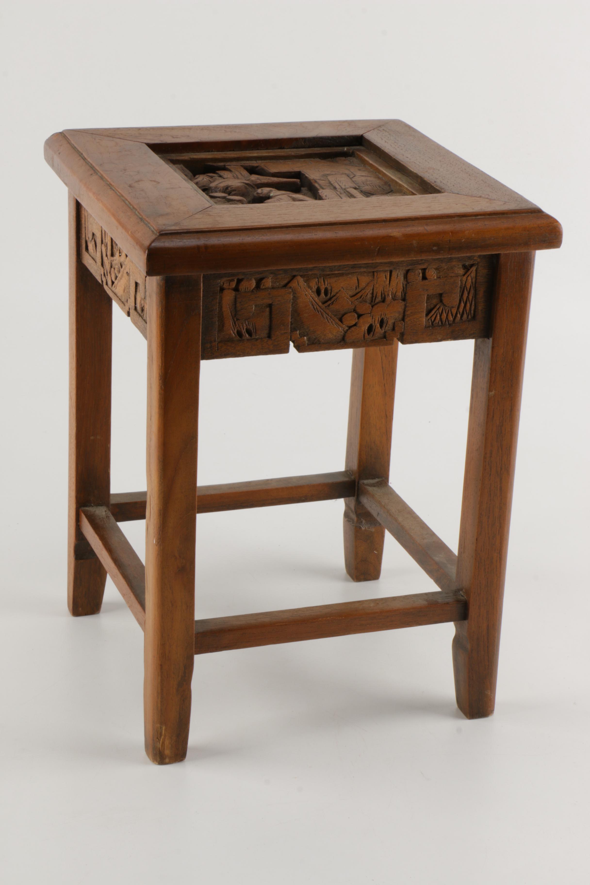Chinese-Inspired Carved Elm Table