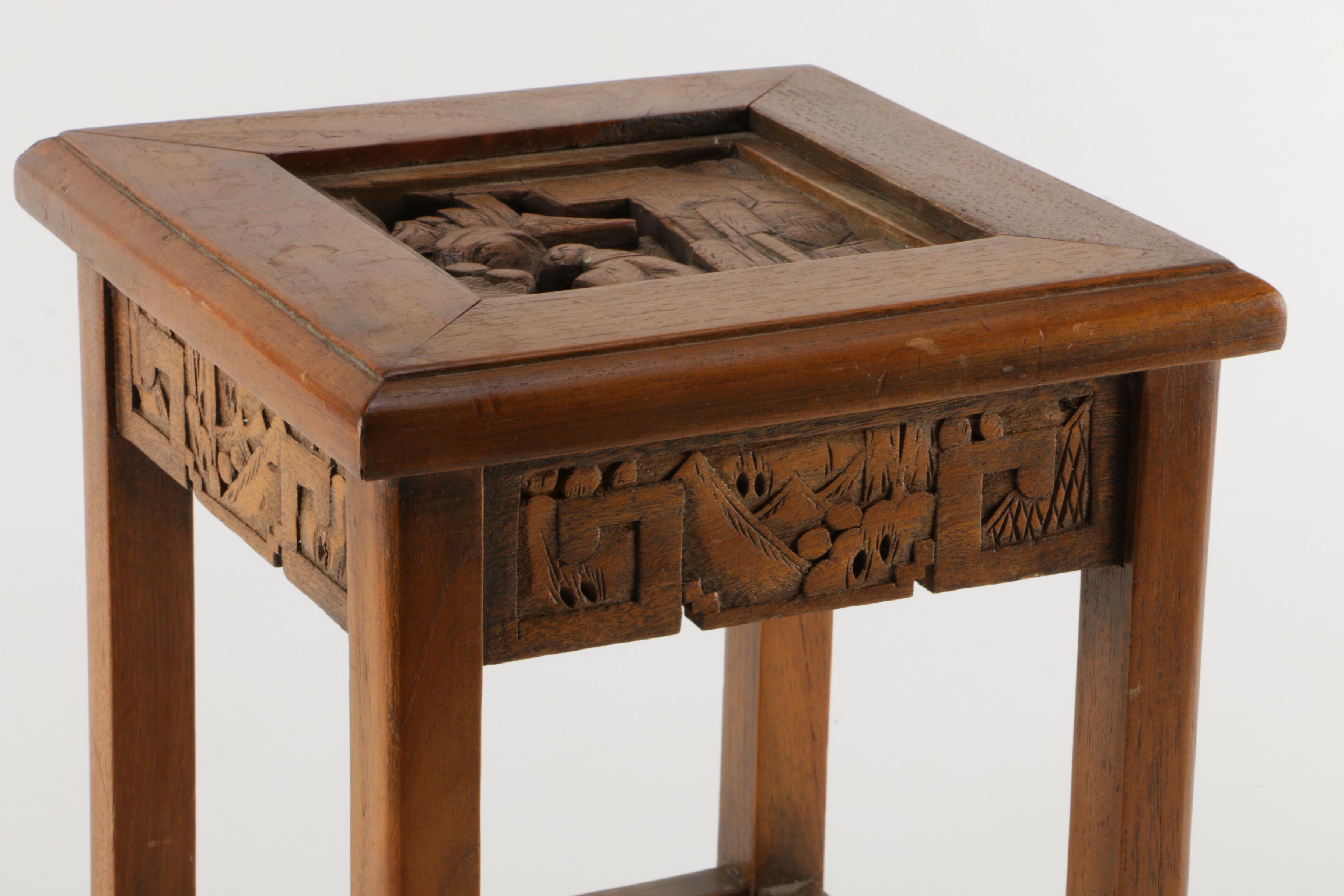 Chinese-Inspired Carved Elm Table