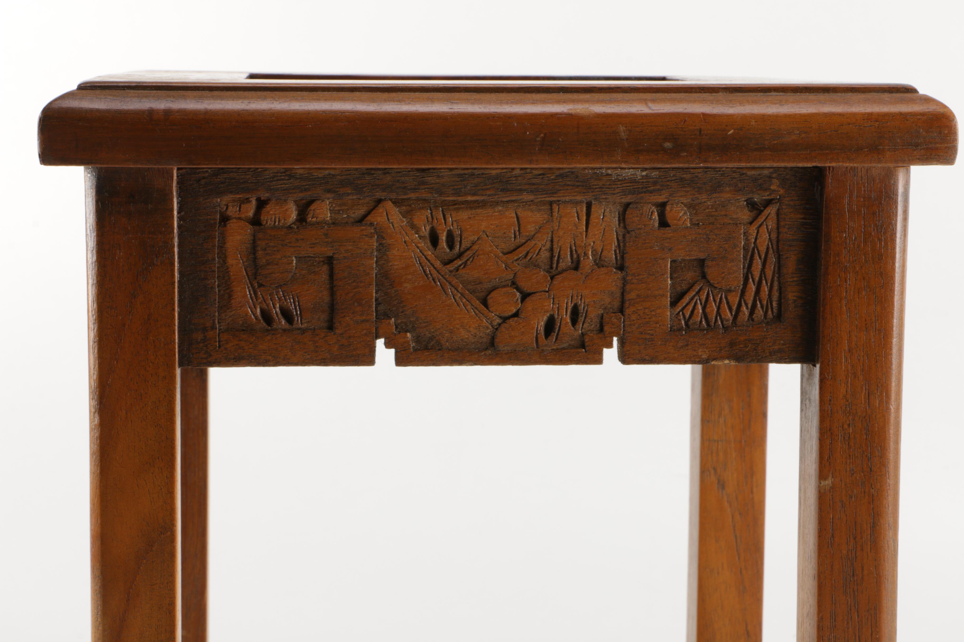 Chinese-Inspired Carved Elm Table