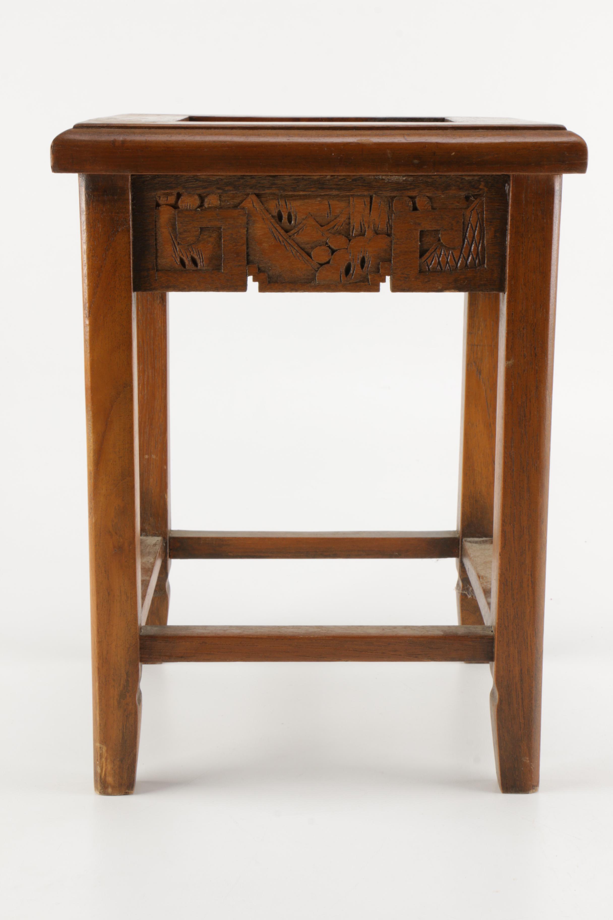 Chinese-Inspired Carved Elm Table