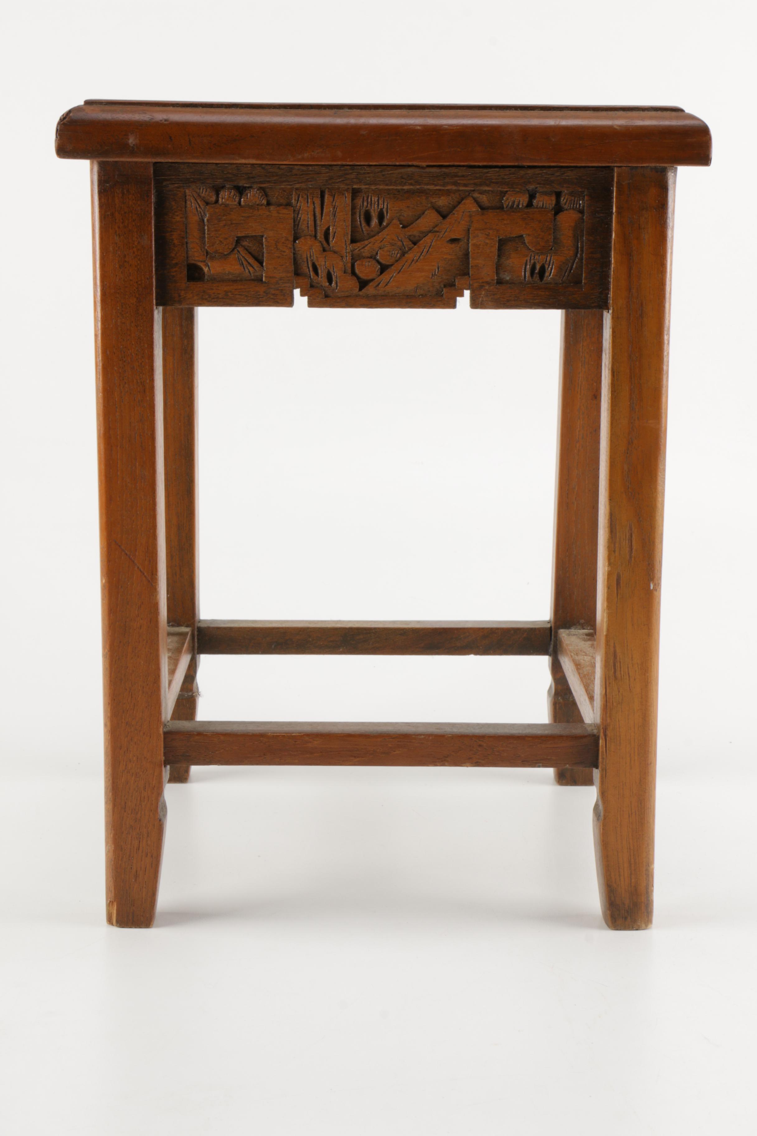 Chinese-Inspired Carved Elm Table