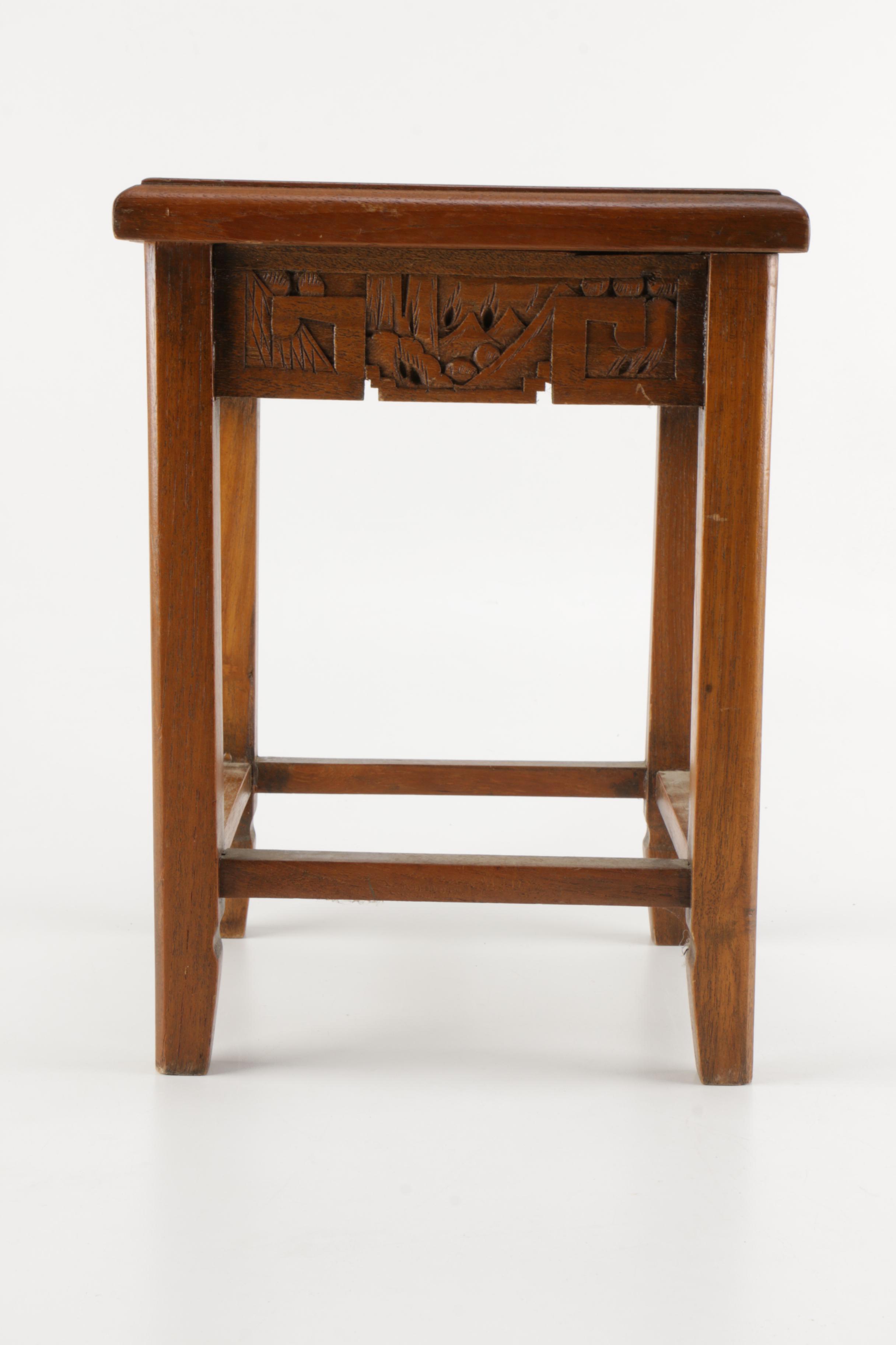 Chinese-Inspired Carved Elm Table