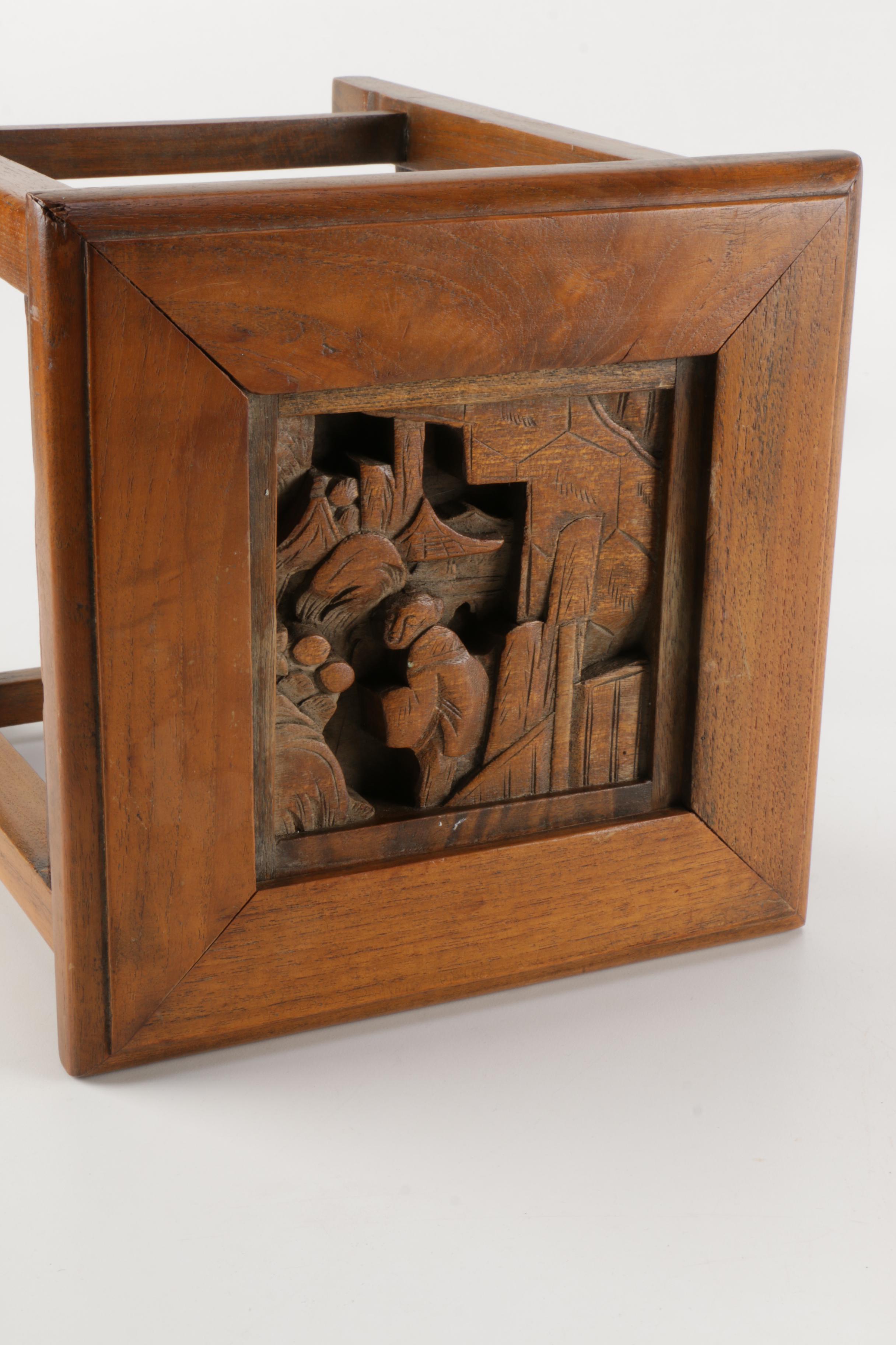 Chinese-Inspired Carved Elm Table