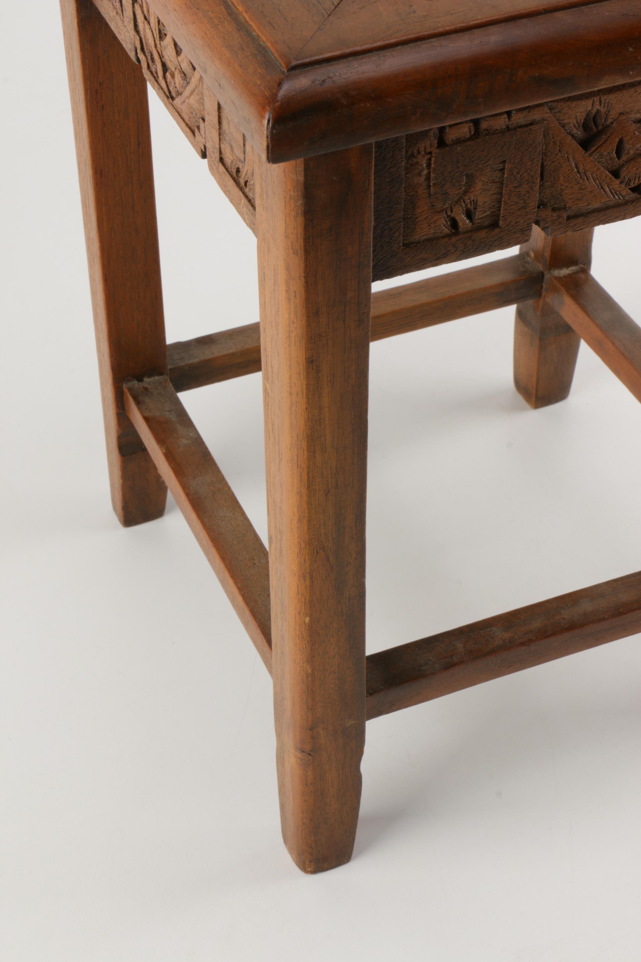 Chinese-Inspired Carved Elm Table