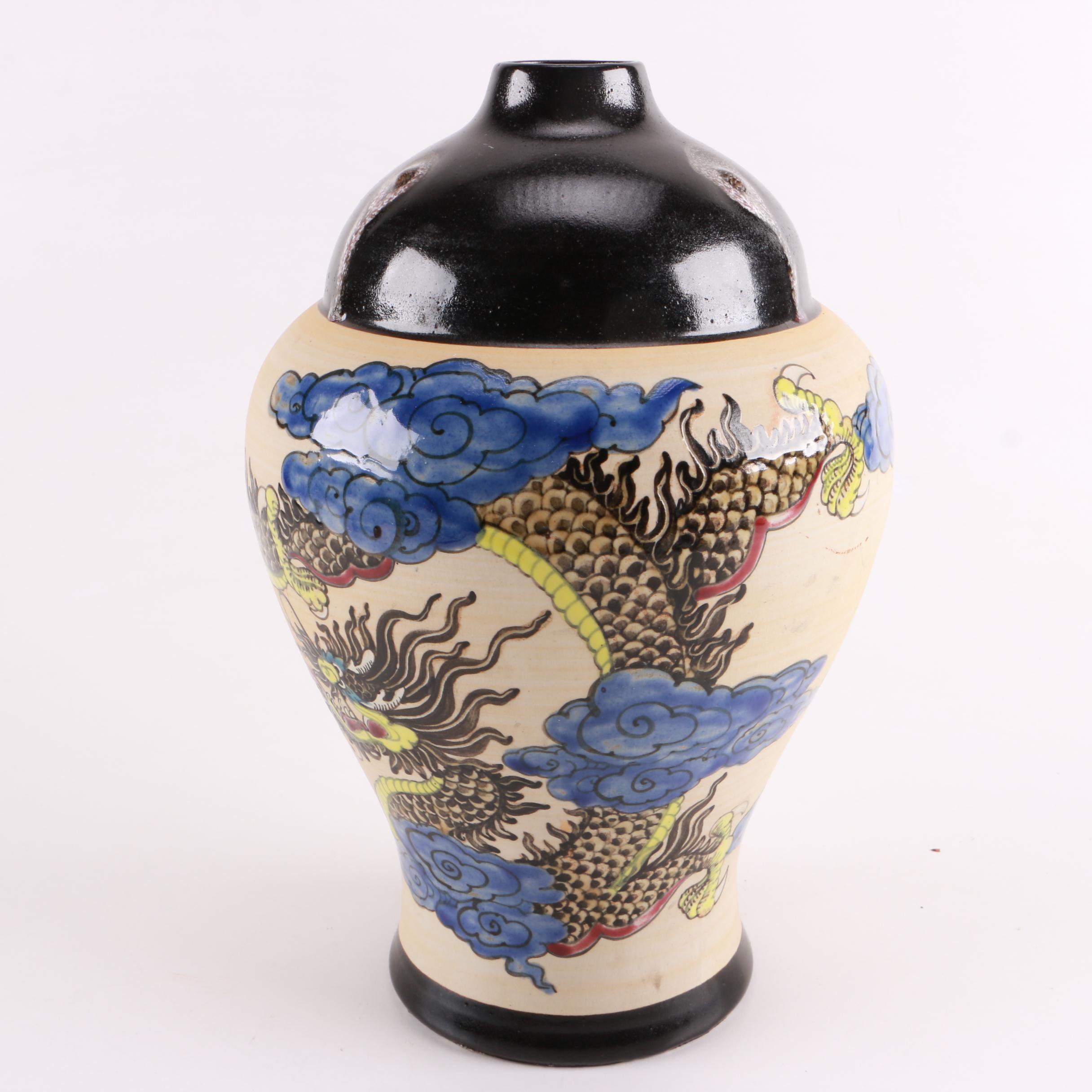 Vietnamese Earthenware Vase With A Dragon Motif