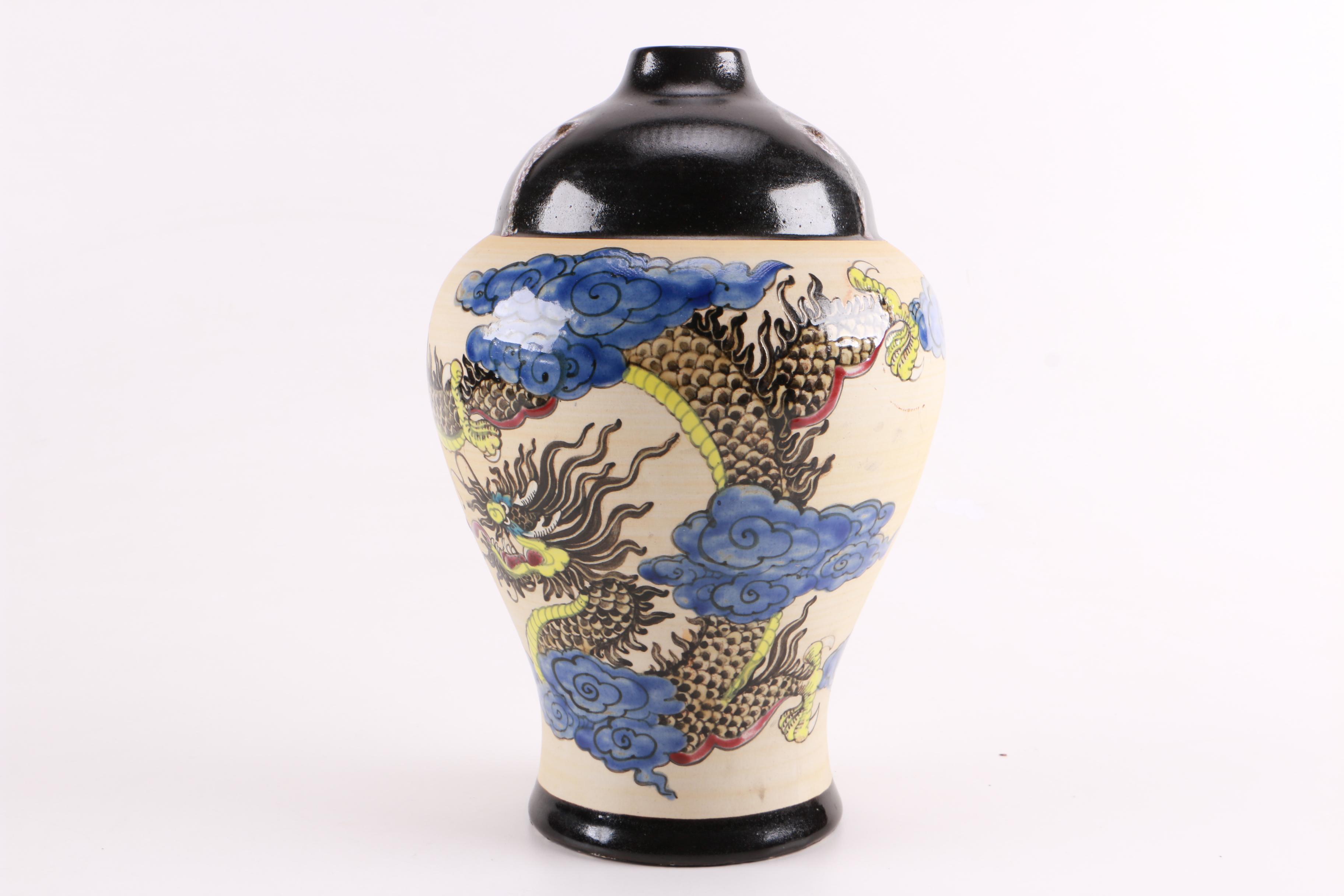 Vietnamese Earthenware Vase With A Dragon Motif