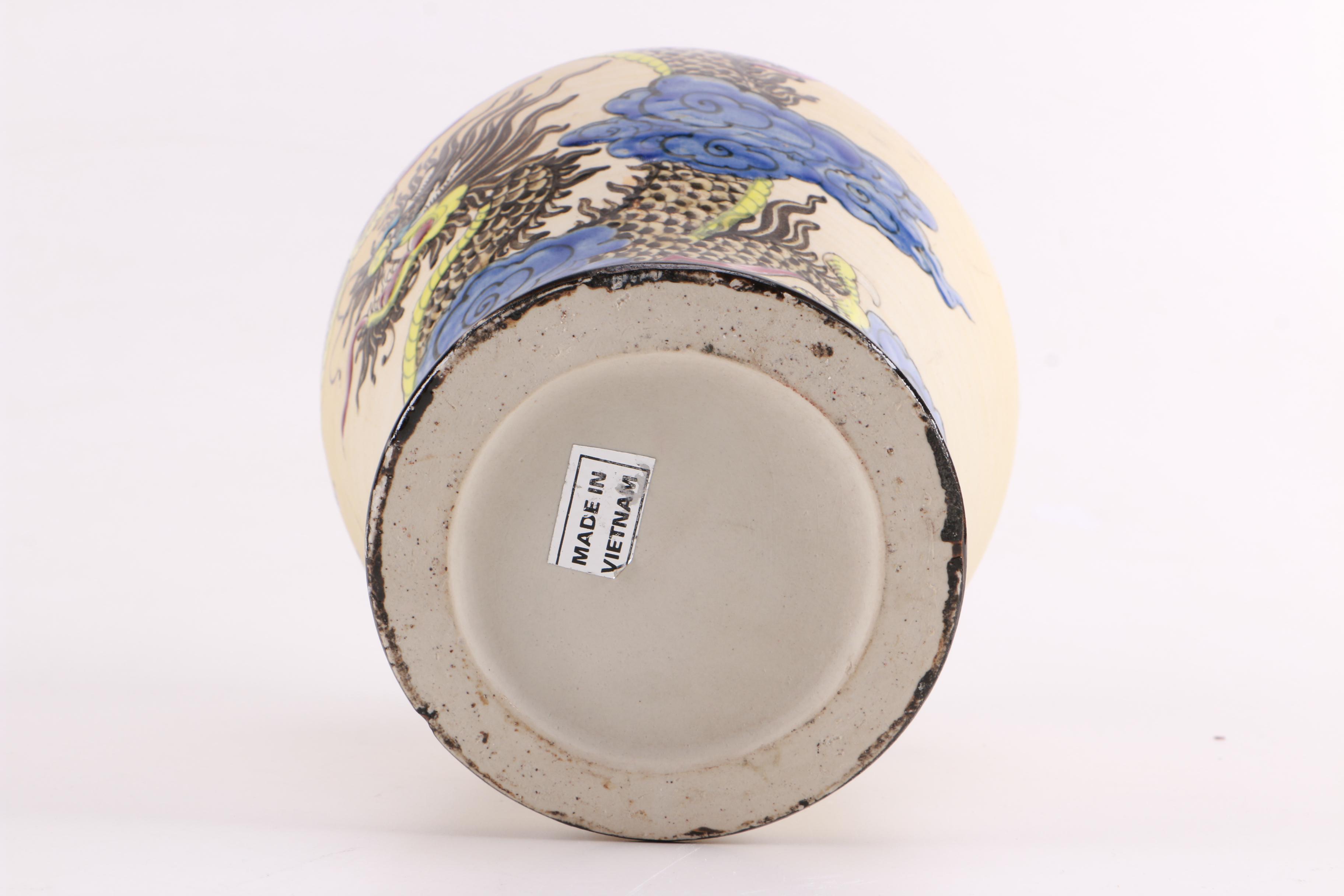 Vietnamese Earthenware Vase With A Dragon Motif