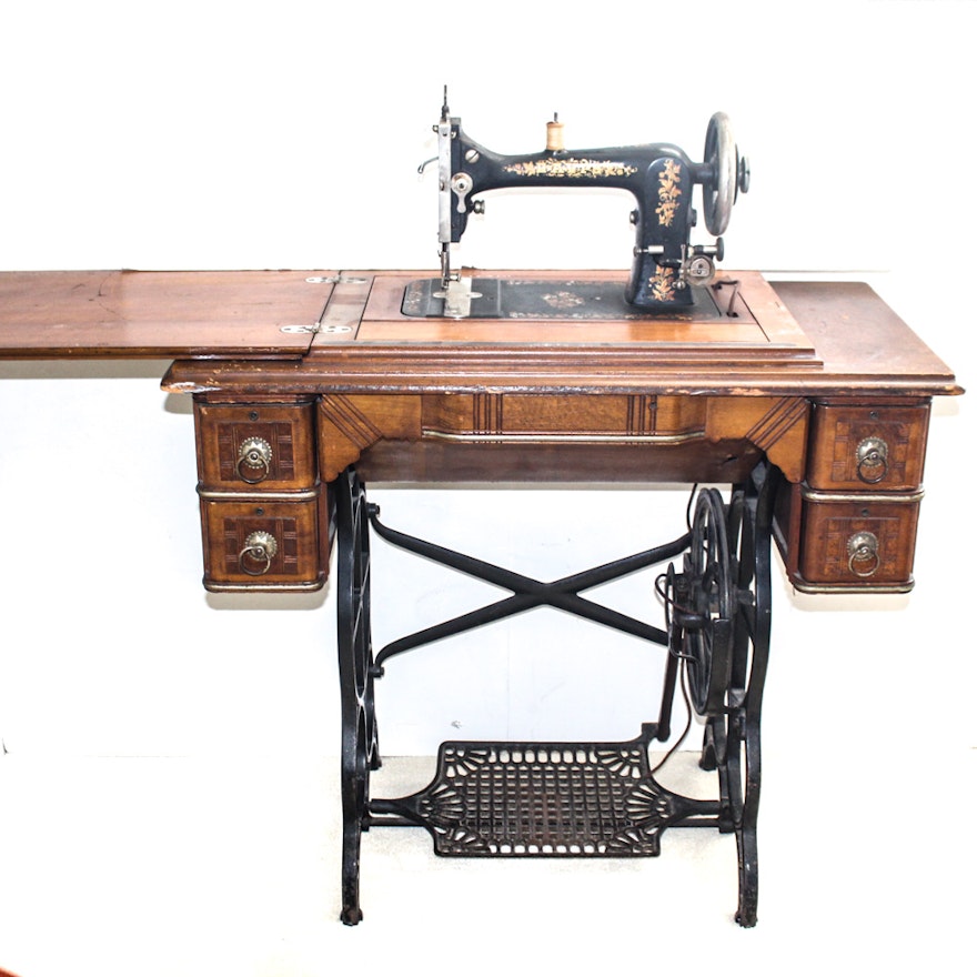 Antique Davis Sewing Machine and Table