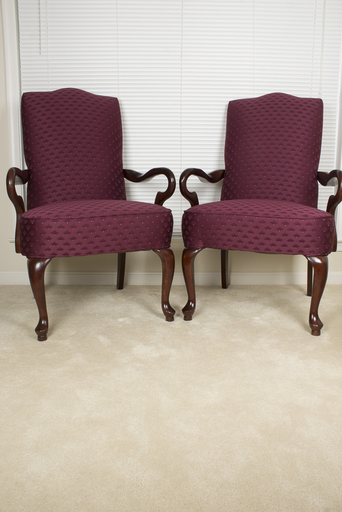 Pair of Queen Anne Style Armchairs by Les Brown Chair Co.