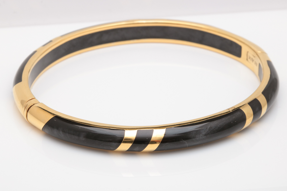 Andrew Hamilton Crawford Gold Plated Sterling Silver and Black Resin Bangle Bracelet