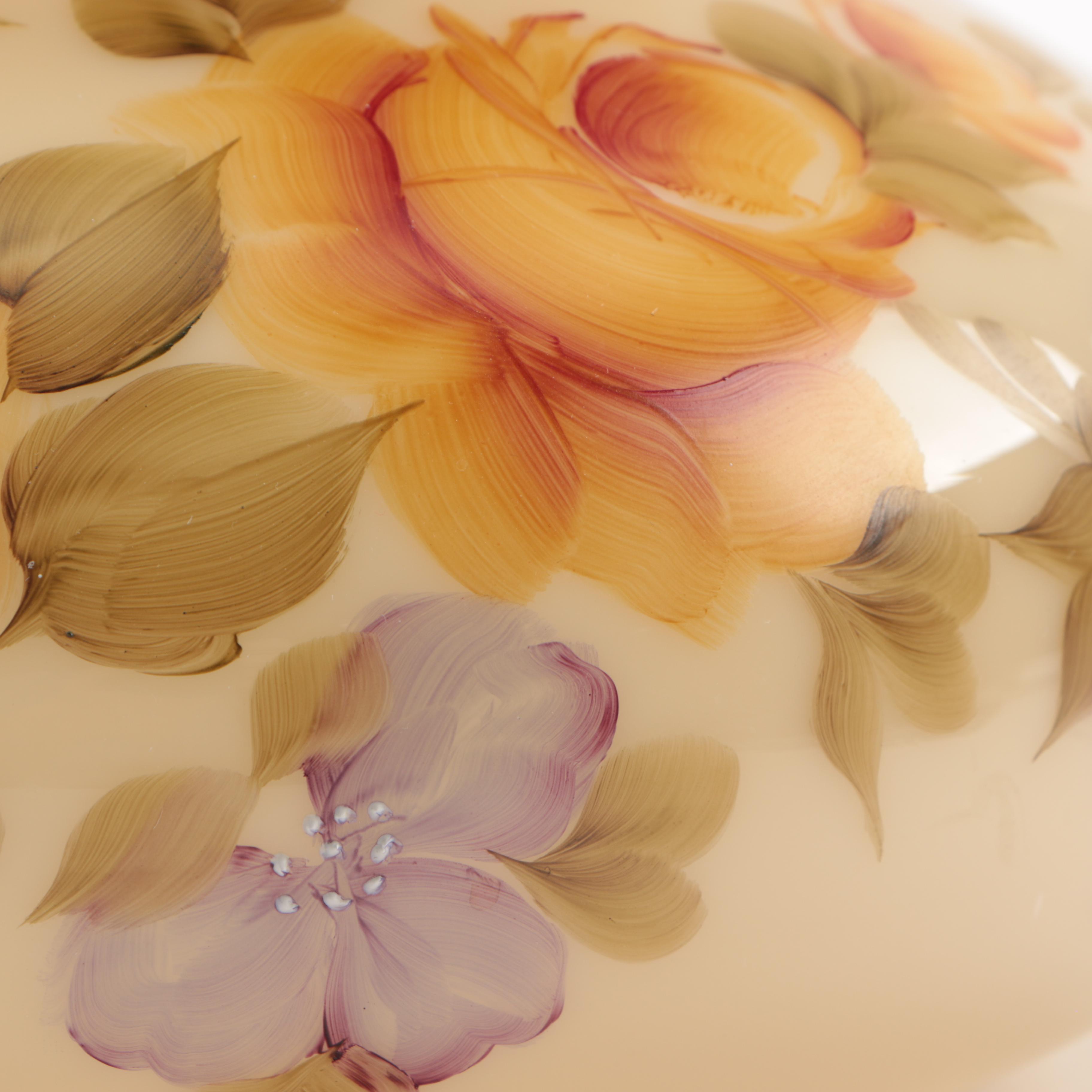 Floral Decorative Glass and Metal Lamp