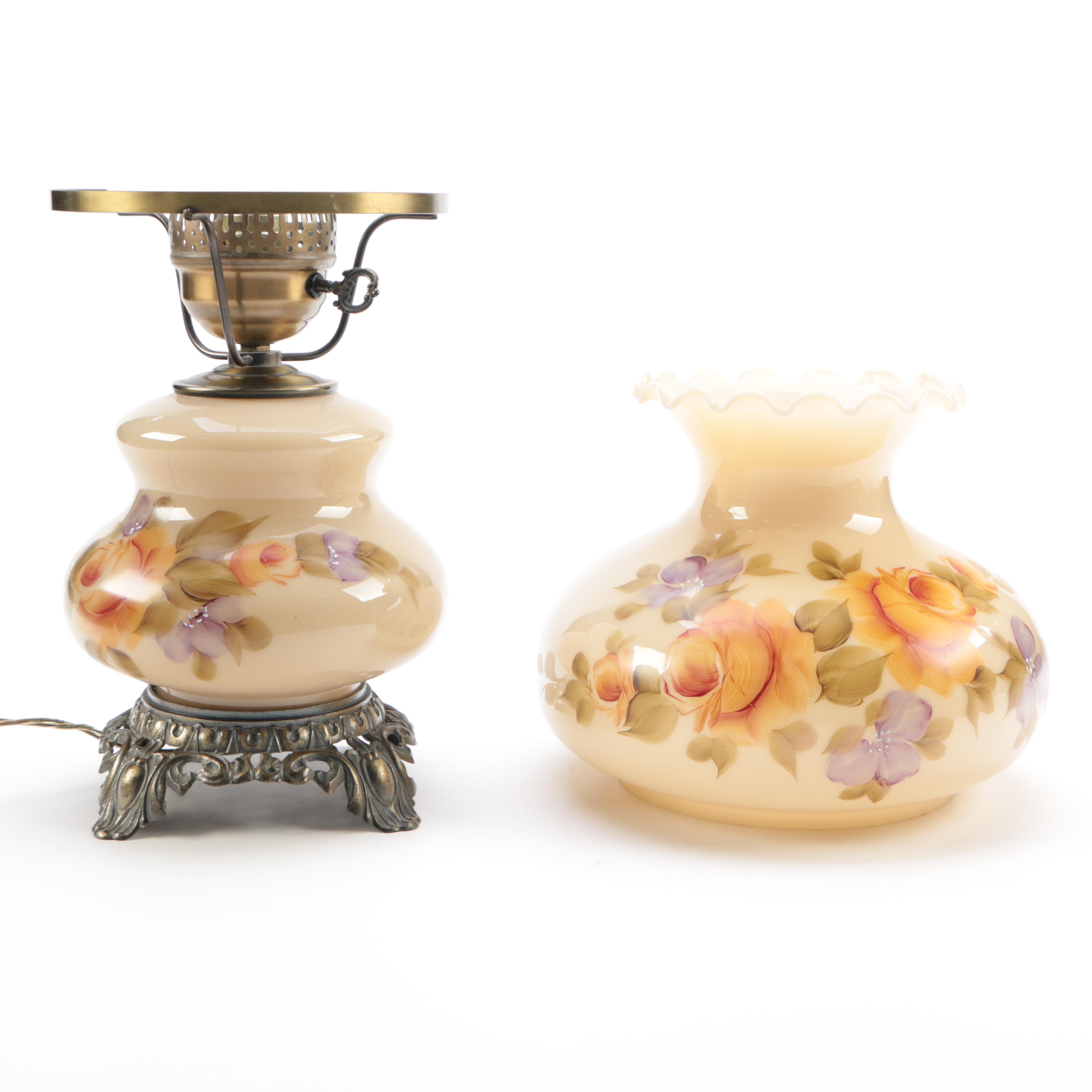 Floral Decorative Glass and Metal Lamp