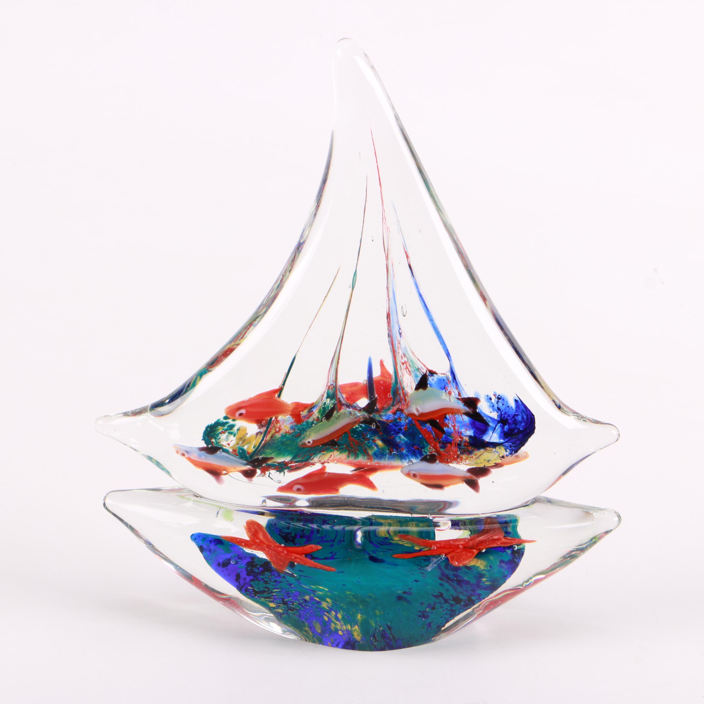 Art Glass Sail Boat Figurine
