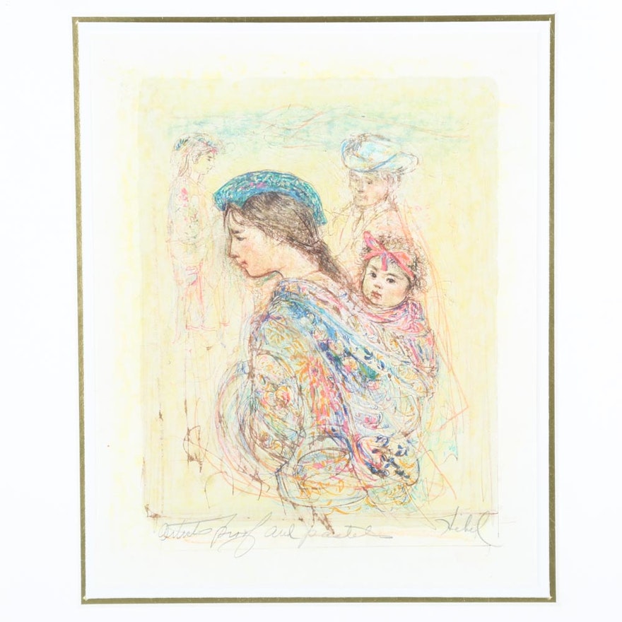 Edna Hibel Artist's Proof and Pastel "Guatemalan Mother and Baby"