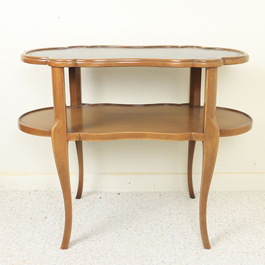 Vintage Two Tier Leather Top Side Table by Kent of Grand Rapids