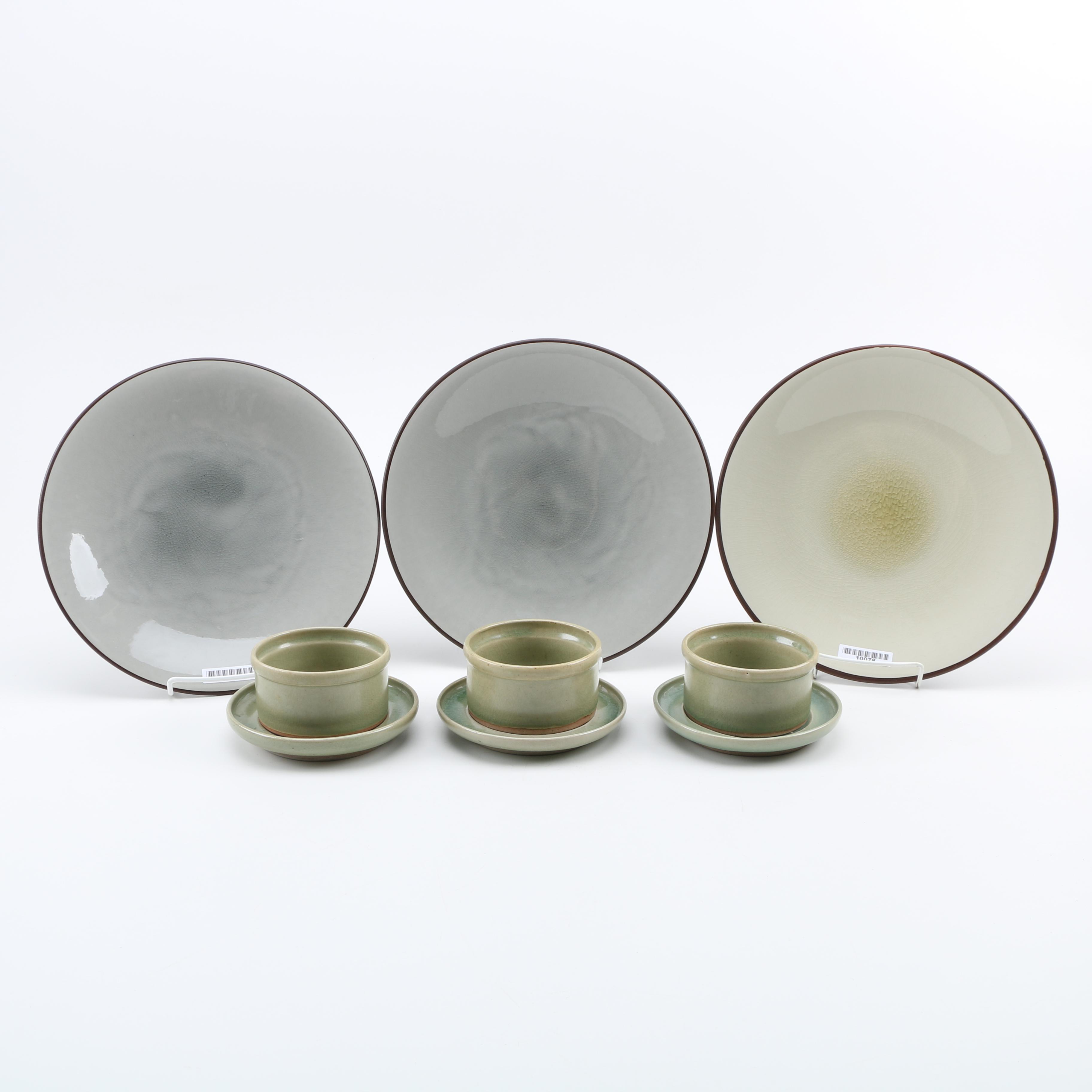 Three Plates, Ramekins and Saucers