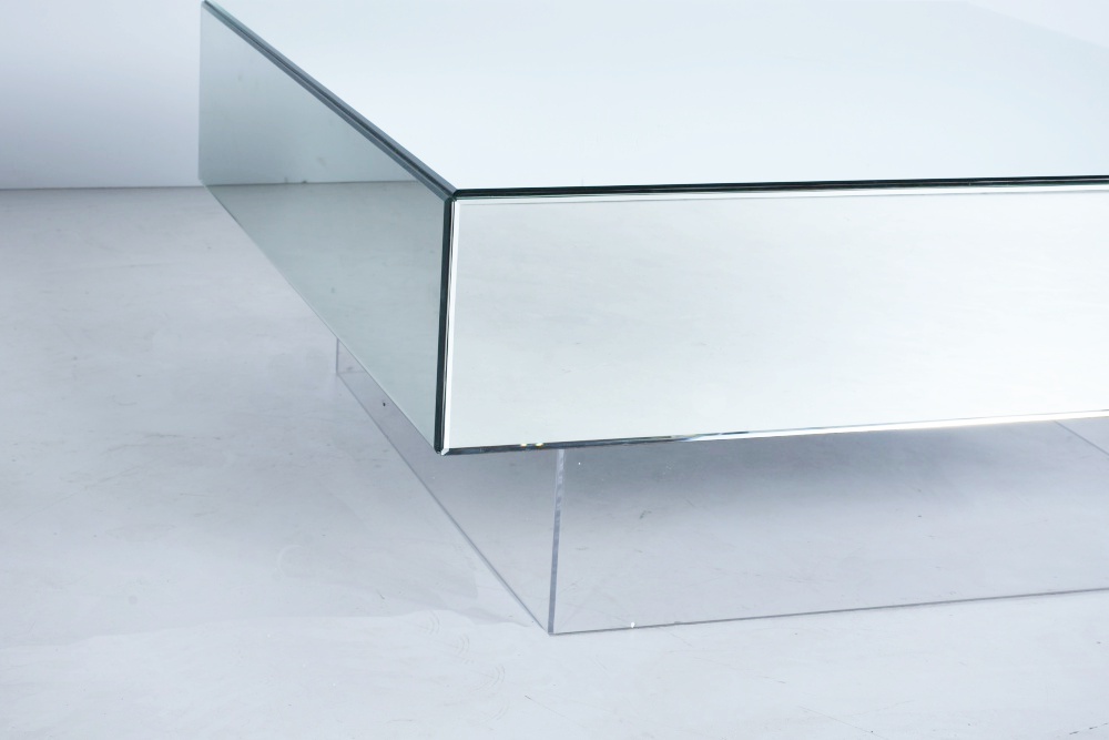 Jonathan Adler Contemporary Mirrored Coffee Table on Lucite Base