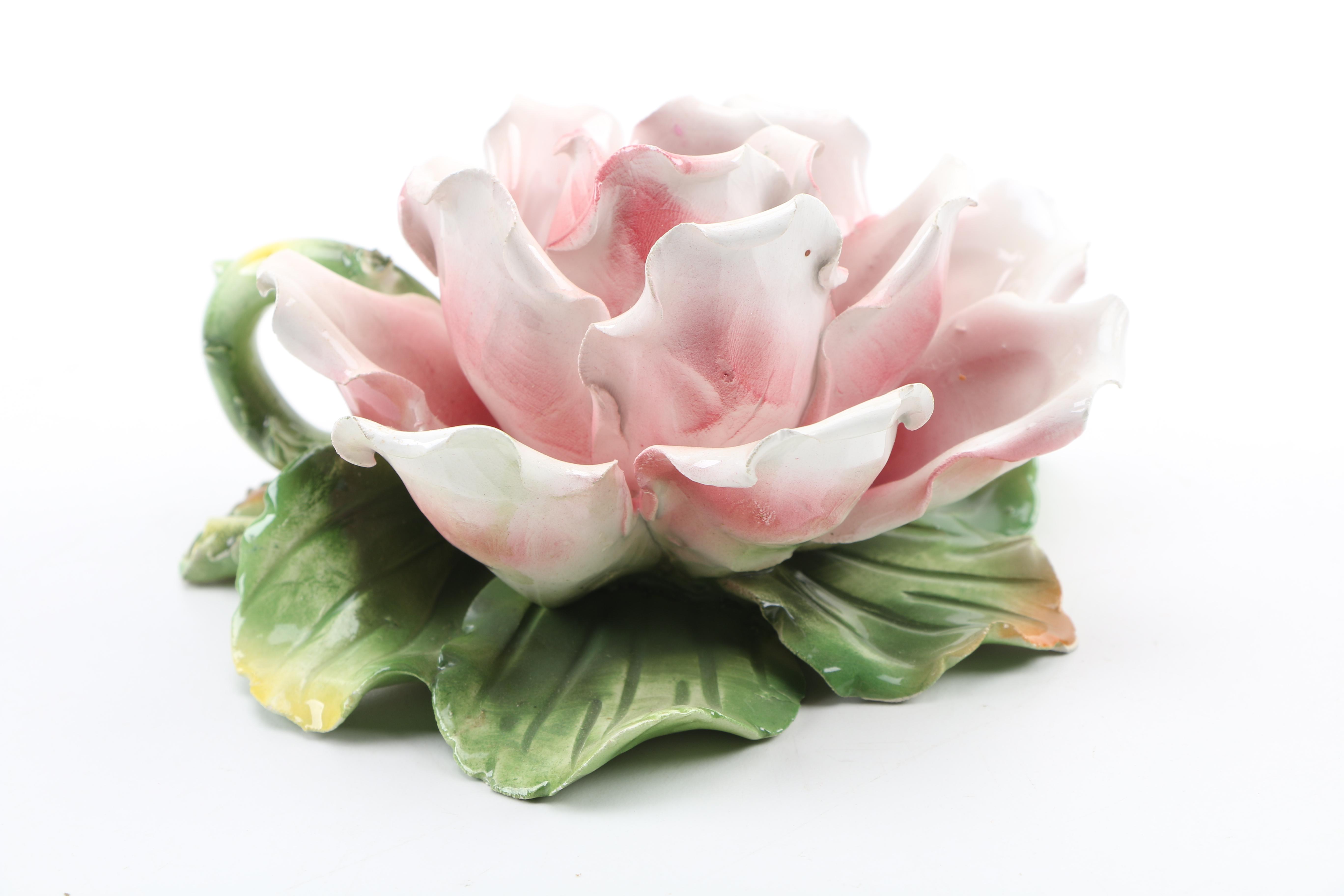 Capodimonte Handmade Italian Porcelain Rose Candle Holders