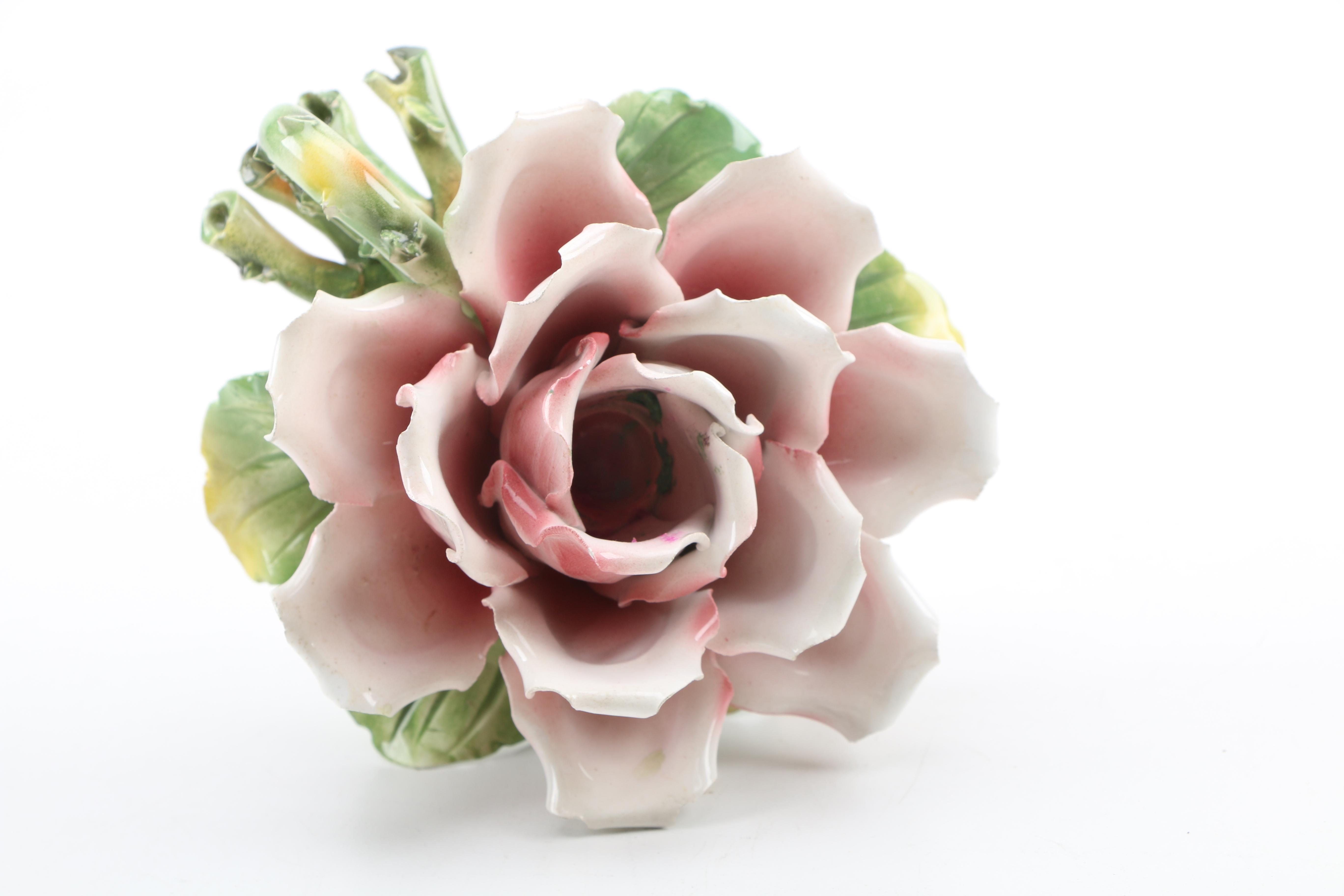 Capodimonte Handmade Italian Porcelain Rose Candle Holders