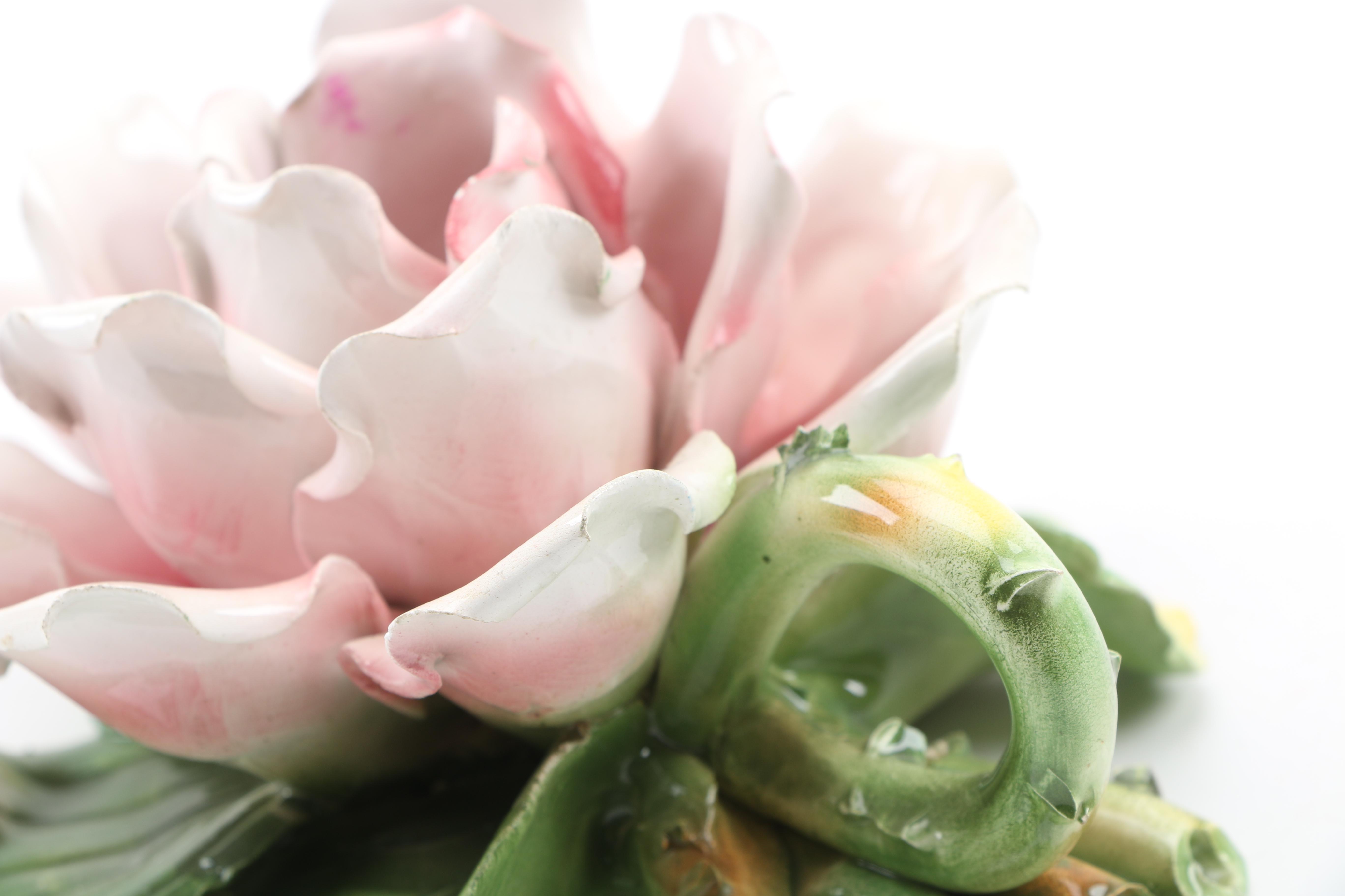 Capodimonte Handmade Italian Porcelain Rose Candle Holders