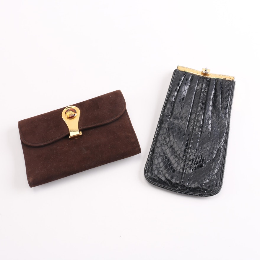 Suede and Snakeskin Wallets, Including Judith Leiber