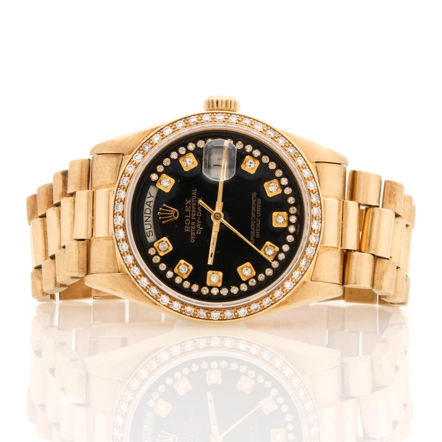 Rolex Oyster 18K Yellow Gold 1.18 CTW Diamond Wristwatch