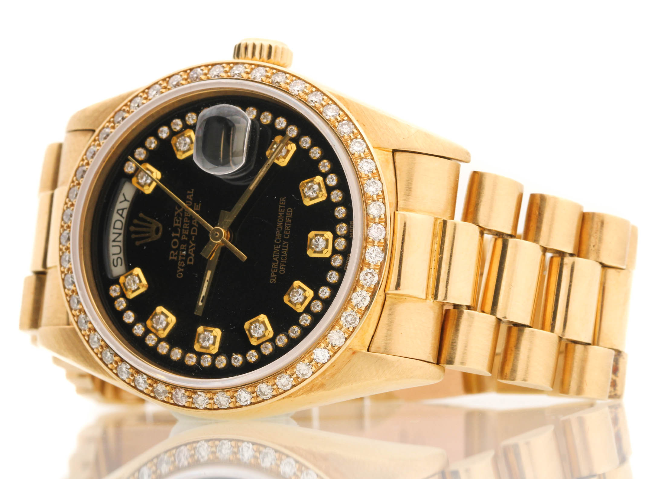 Rolex Oyster 18K Yellow Gold 1.18 CTW Diamond Watch