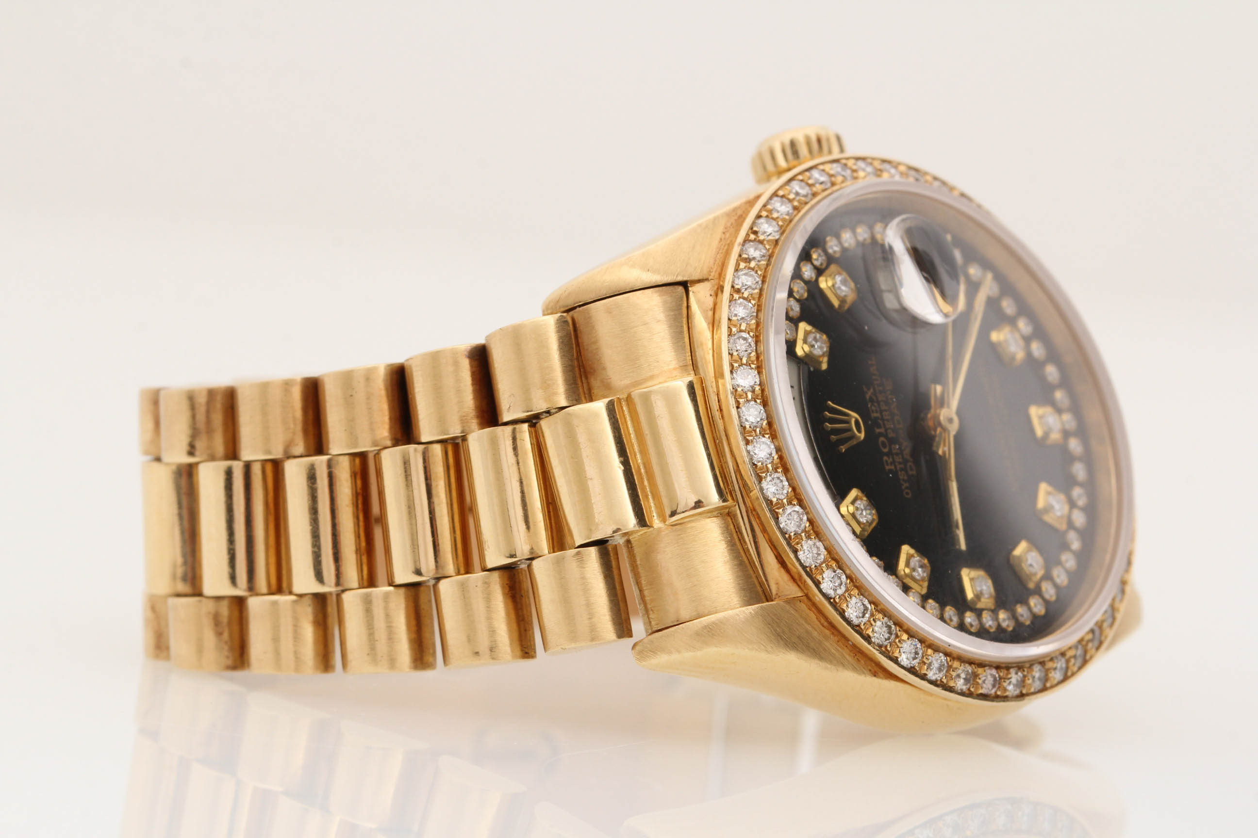 Rolex Oyster 18K Yellow Gold 1.18 CTW Diamond Watch