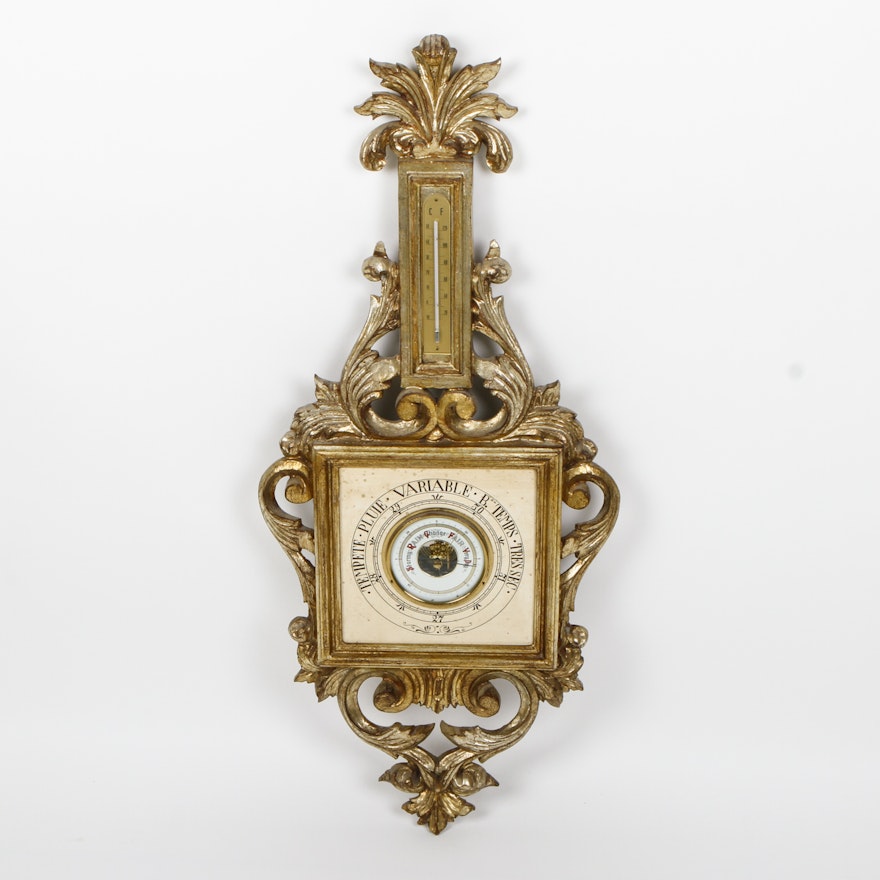 German Gilt Wall Barometer and Thermometer