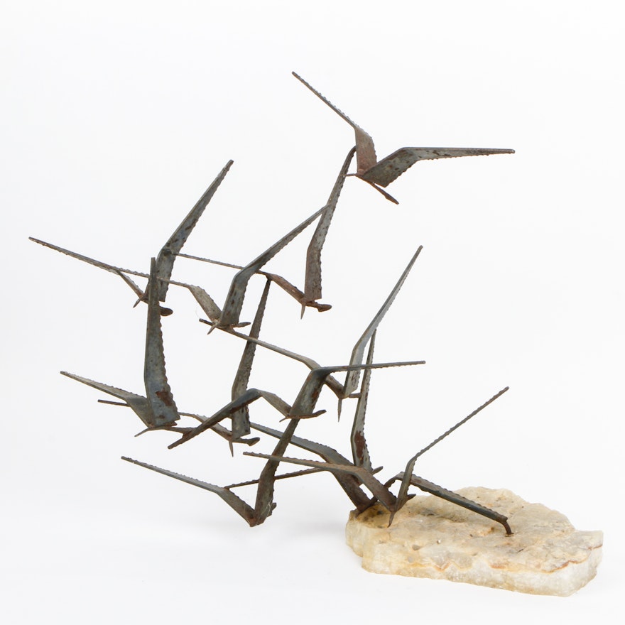 Mid-Century Modern Cast Iron Bird Sculpture
