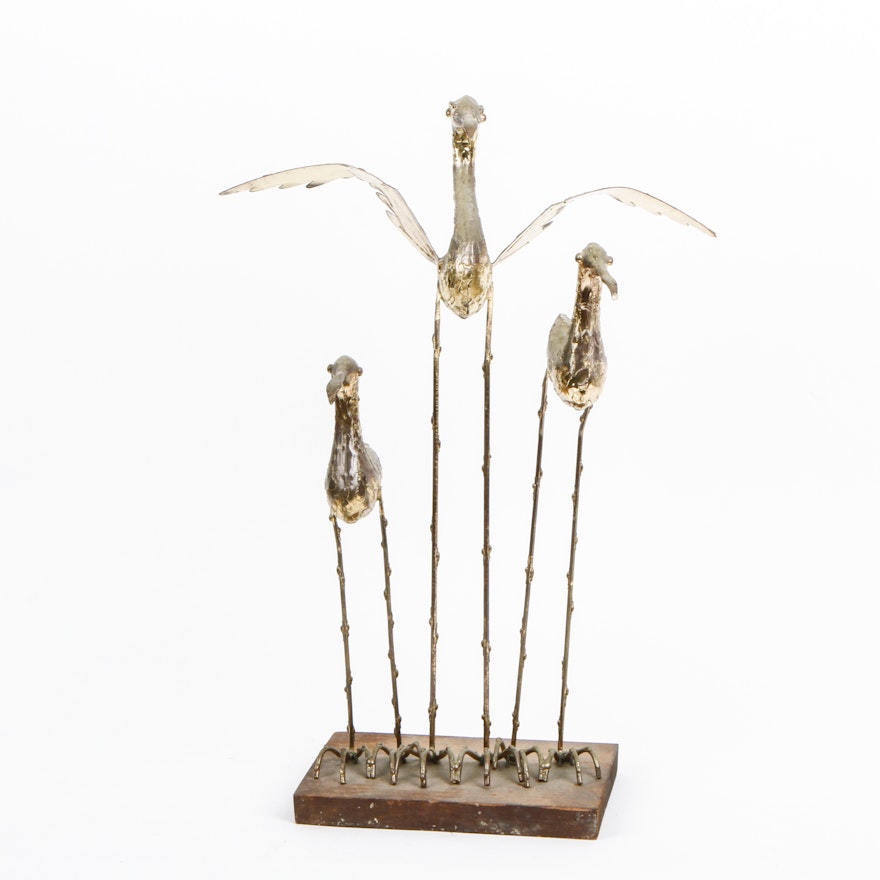 Vintage Brass Flamingos Sculpture