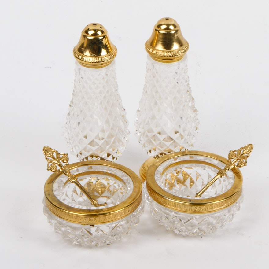 Glass and Gold Rimmed Salt and Pepper Holders