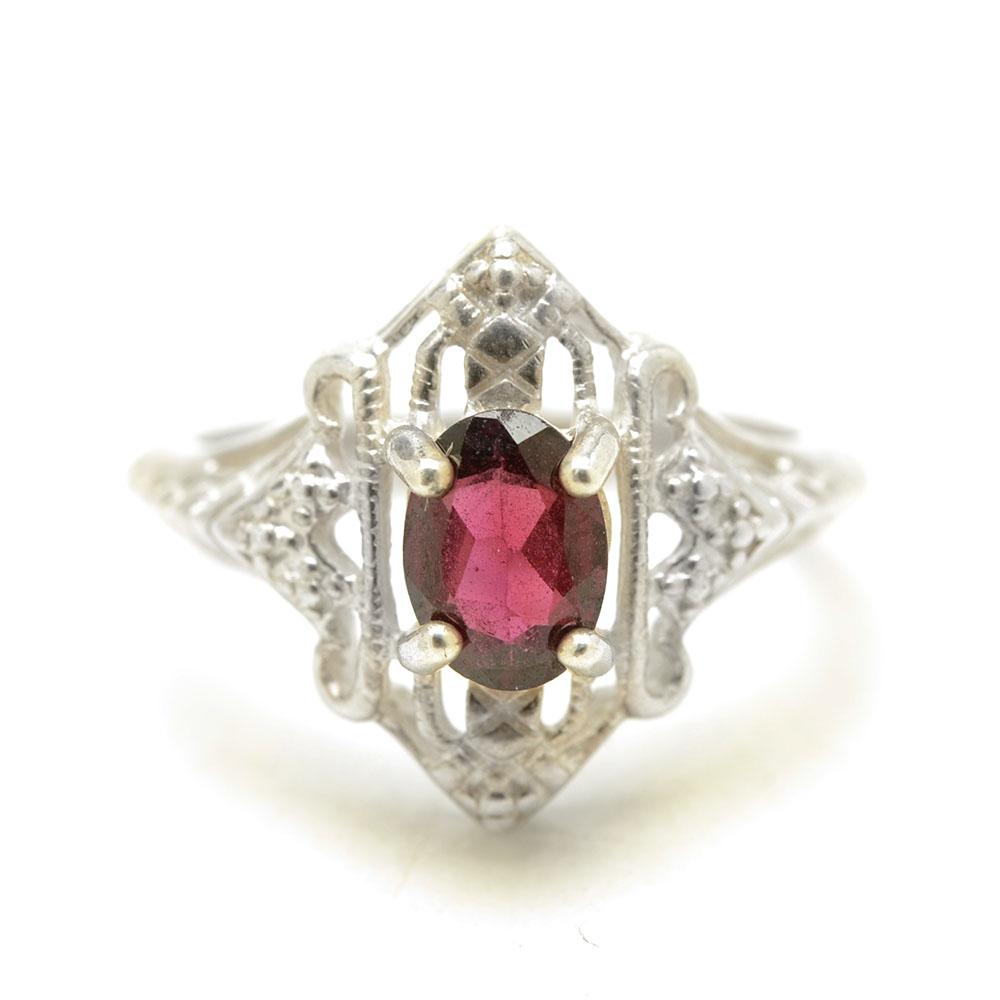 R.J. Graziano Sterling Silver Garnet Filigree Vintage Avon Ring