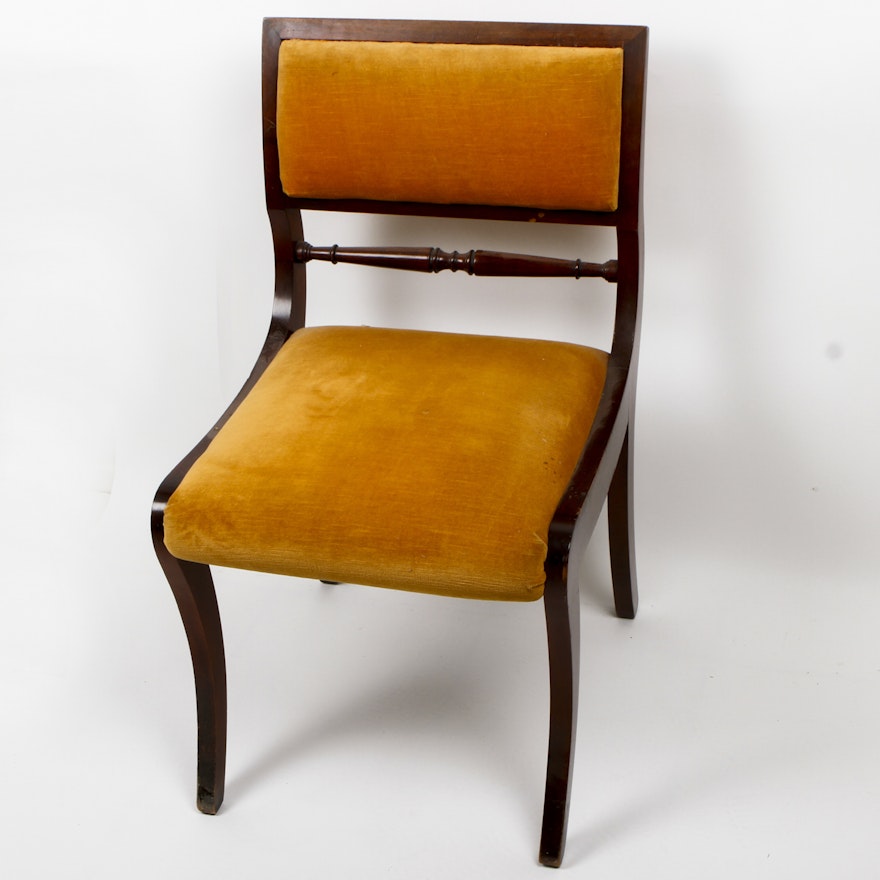 Vintage Wood and Orange Velvet Chair
