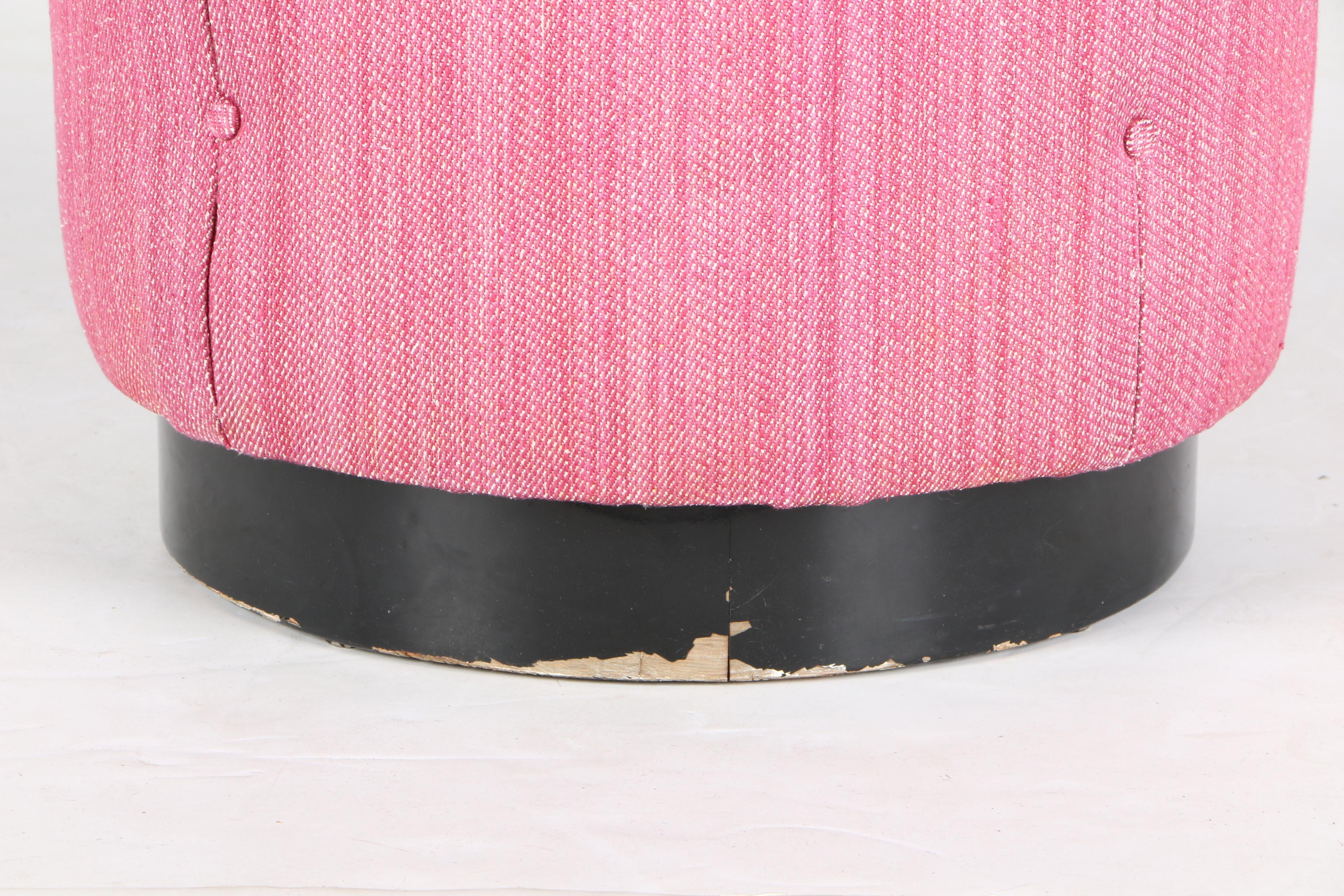 Round Pink-Upholstered Ottoman
