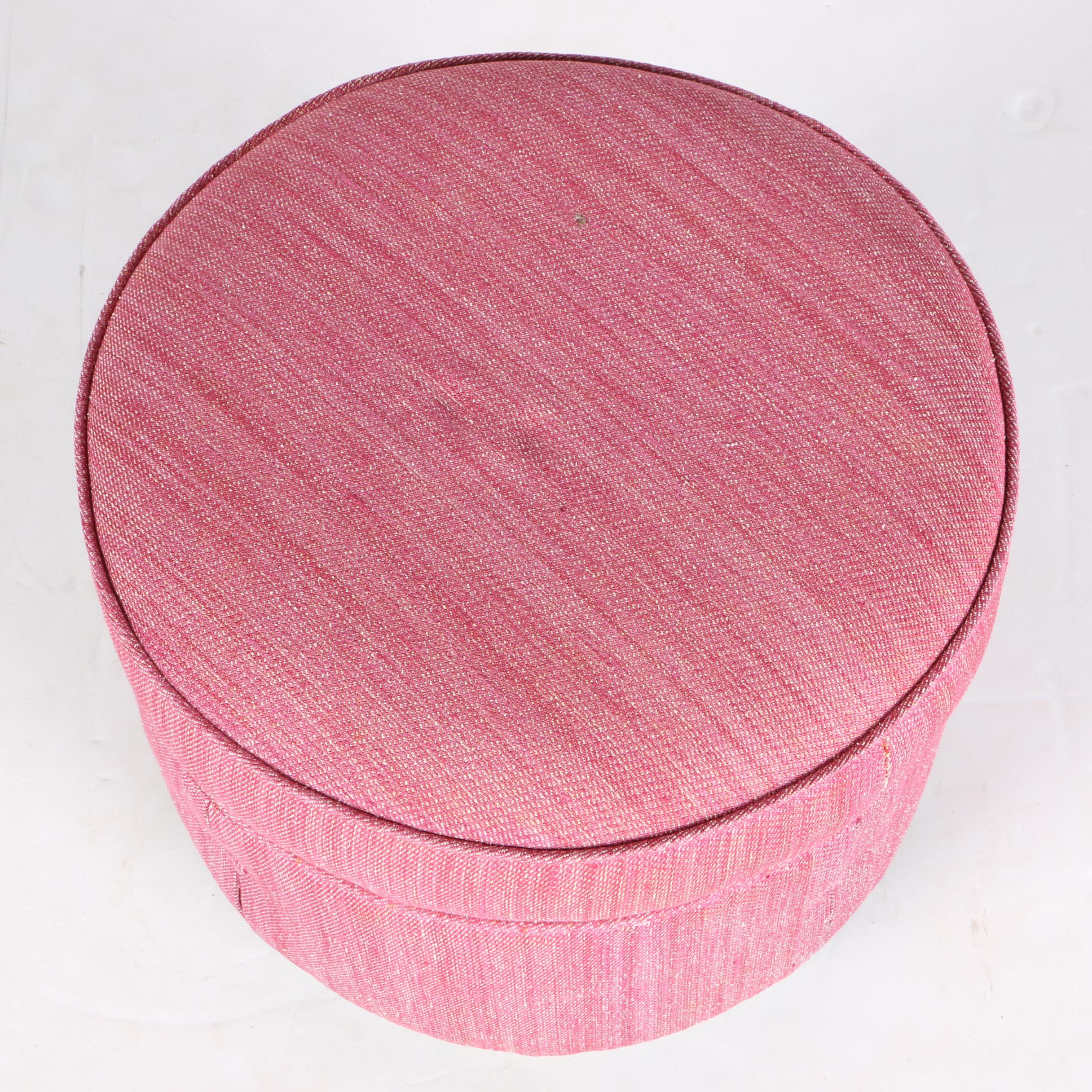 Round Pink-Upholstered Ottoman
