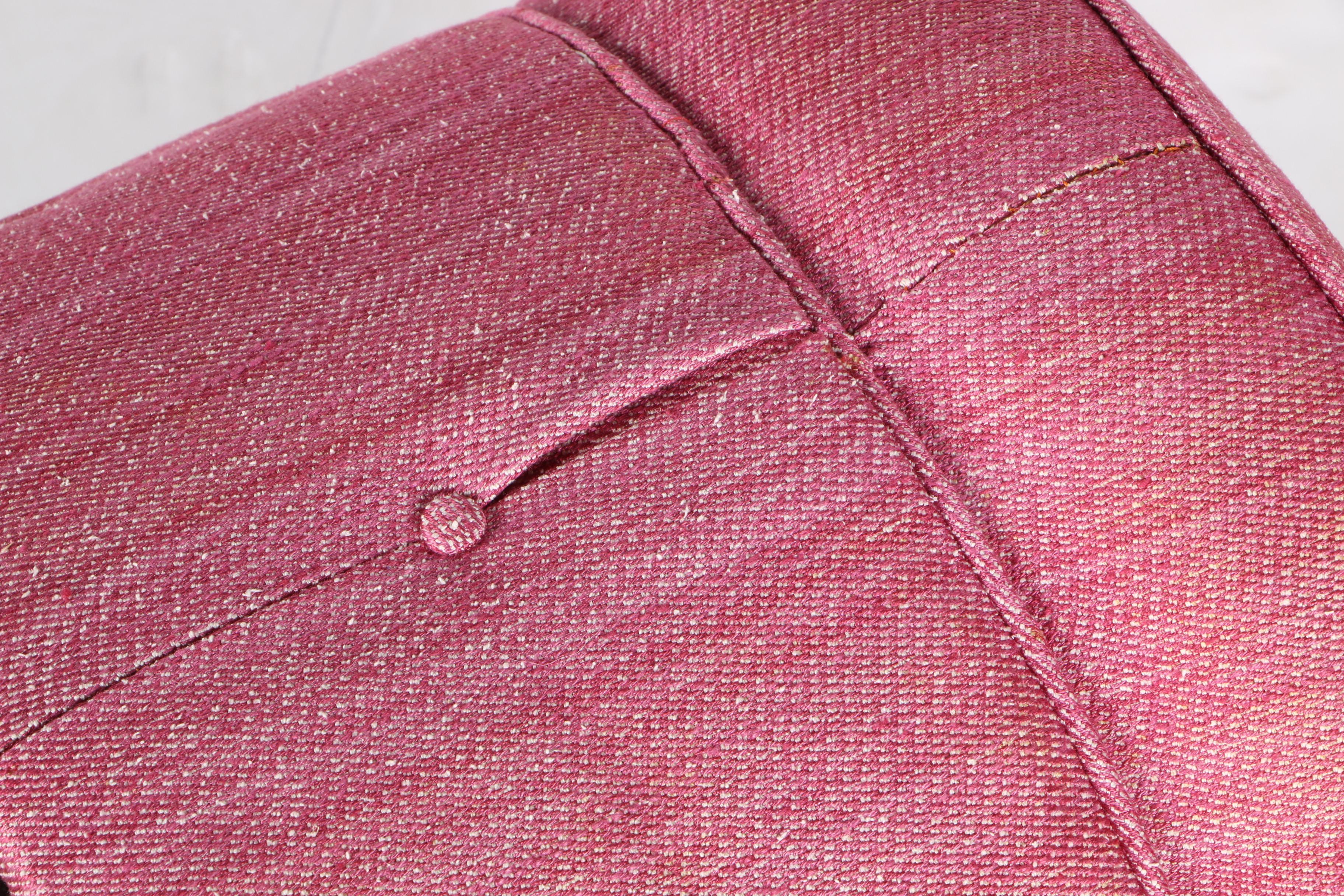 Round Pink-Upholstered Ottoman