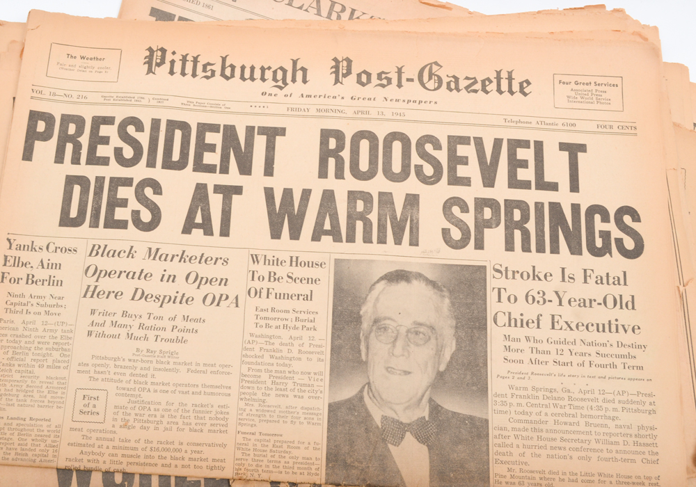 WWII Victory Day and Roosevelt Death Newspapers