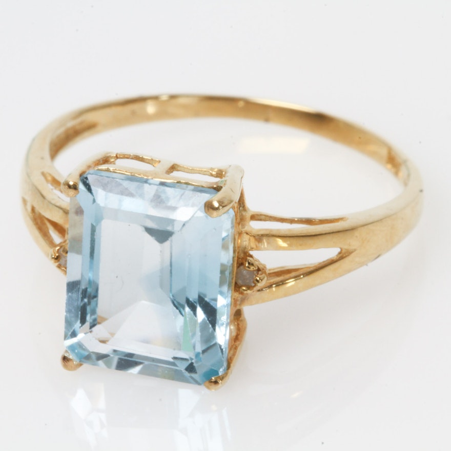 14K Yellow Gold and 3.28 Carat Blue Topaz Cocktail Ring