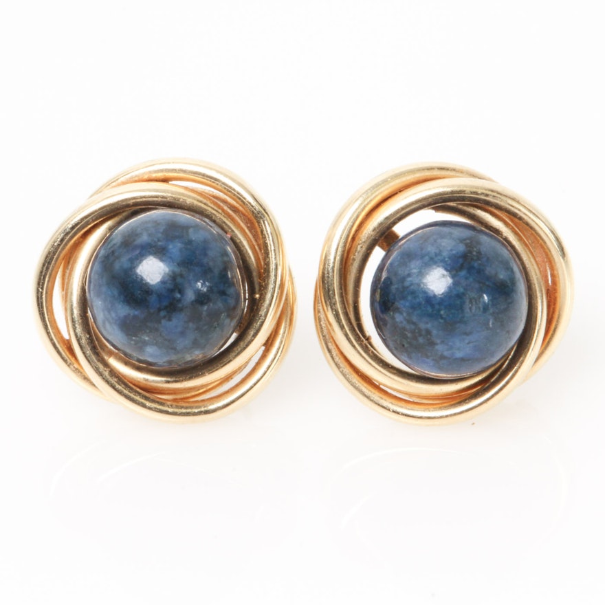 14K Yellow Gold and Lapis Lazuli Stud Earrings