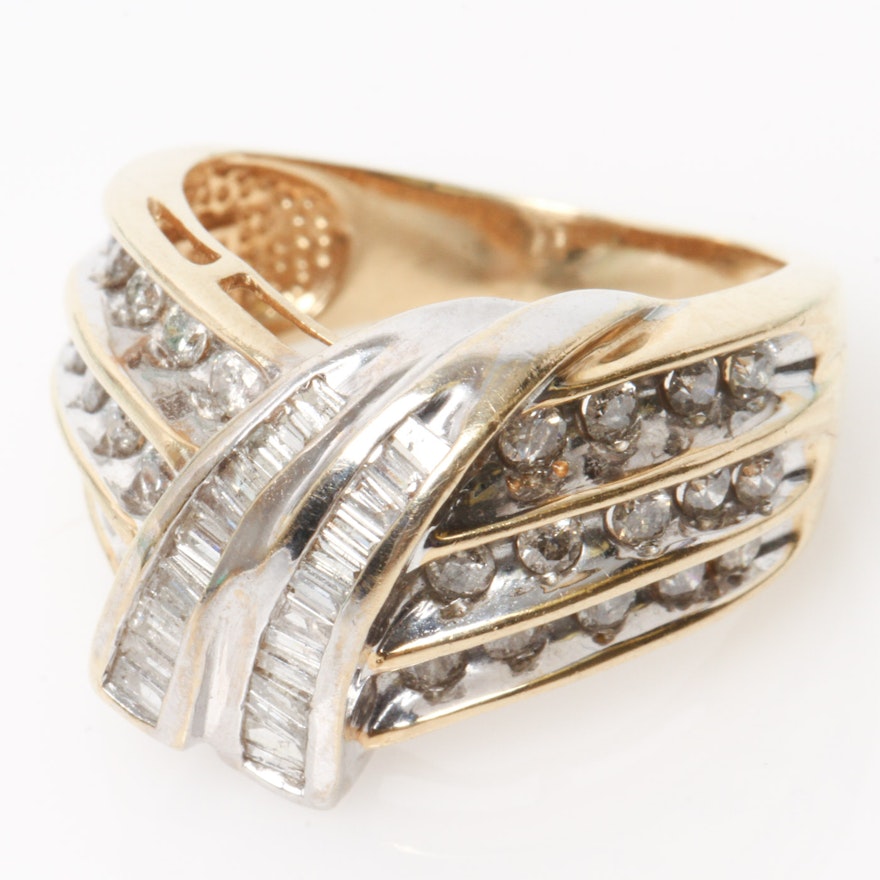 14K Two-Tone Gold and Multi-Row Diamond Bypass Ring