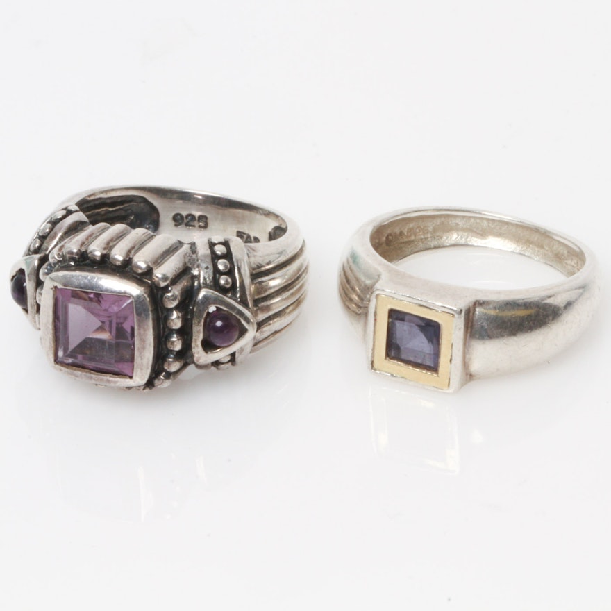Sterling Silver and Amethyst Rings with 18K Yellow Gold